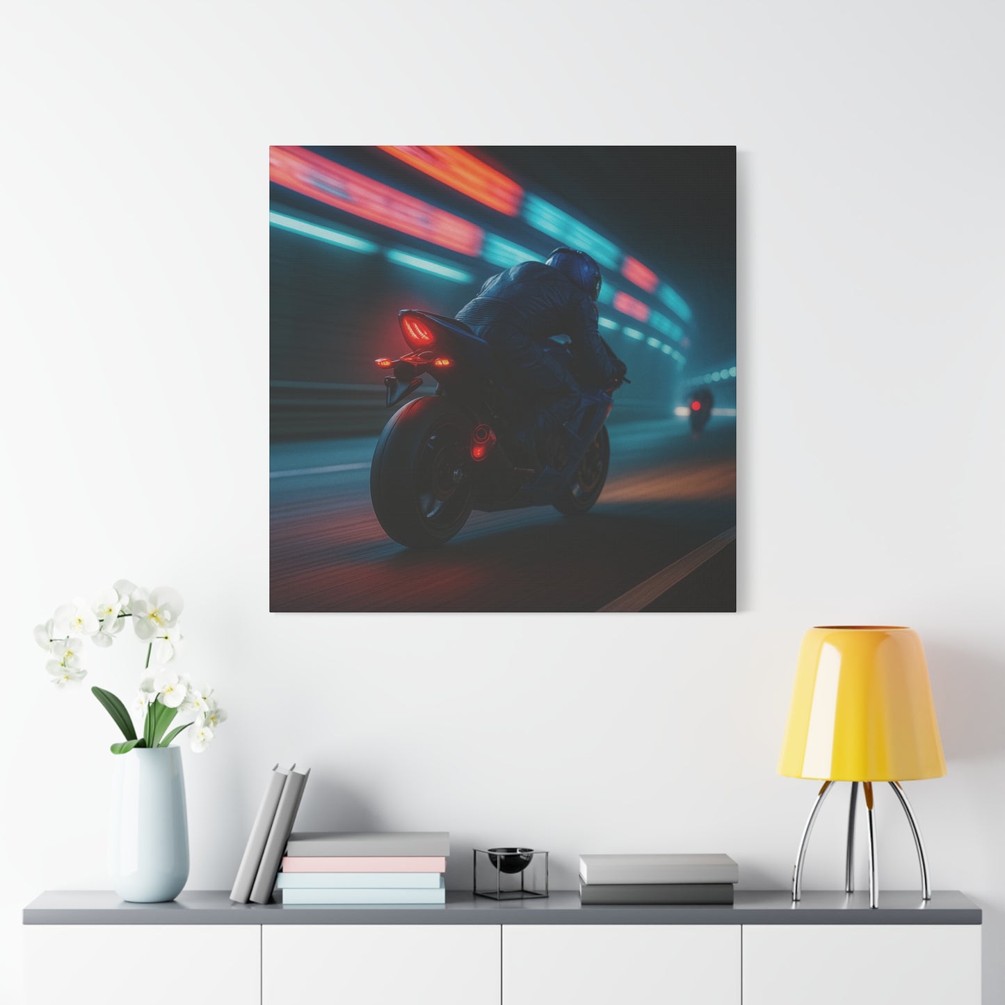 π Tunnel Rush β Urban Speed Motorcycle Canvas Print | Velocity, Lights & City Pulse