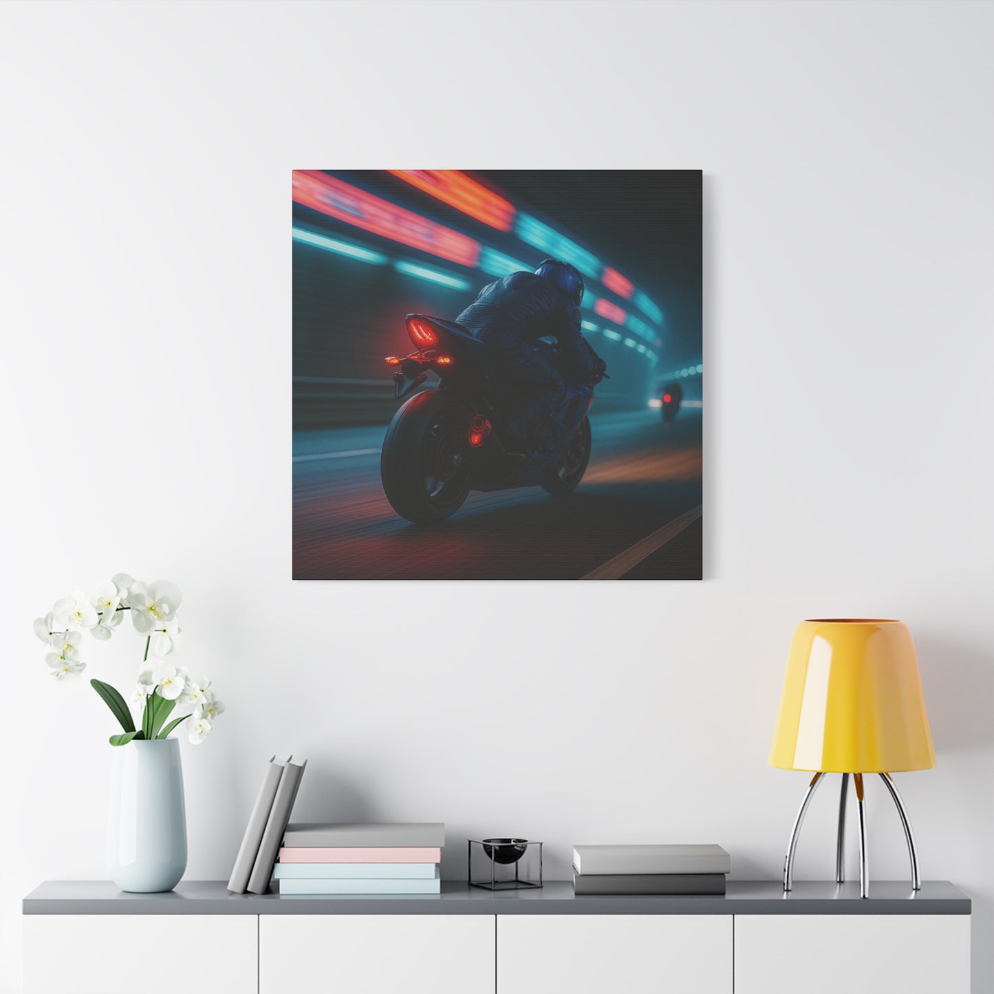 π Tunnel Rush β Urban Speed Motorcycle Canvas Print | Velocity, Lights & City Pulse