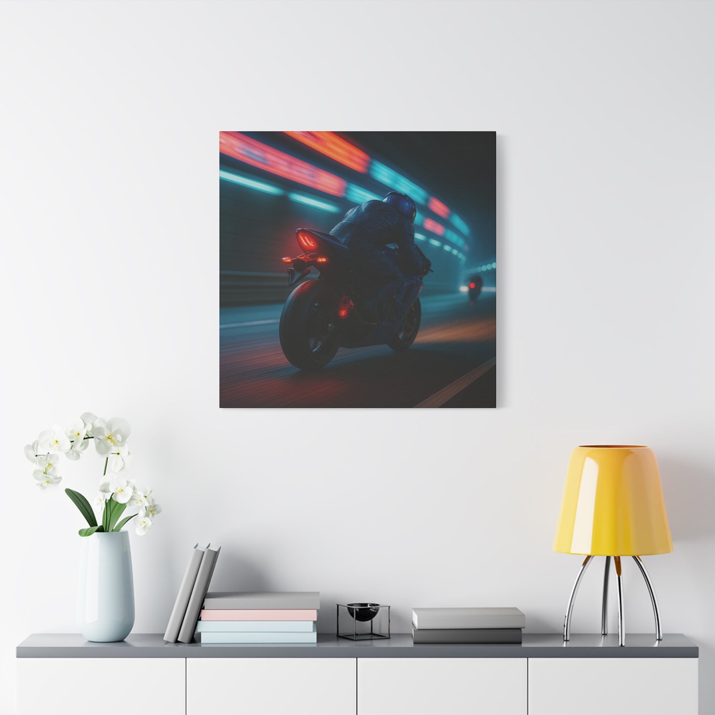 π Tunnel Rush β Urban Speed Motorcycle Canvas Print | Velocity, Lights & City Pulse