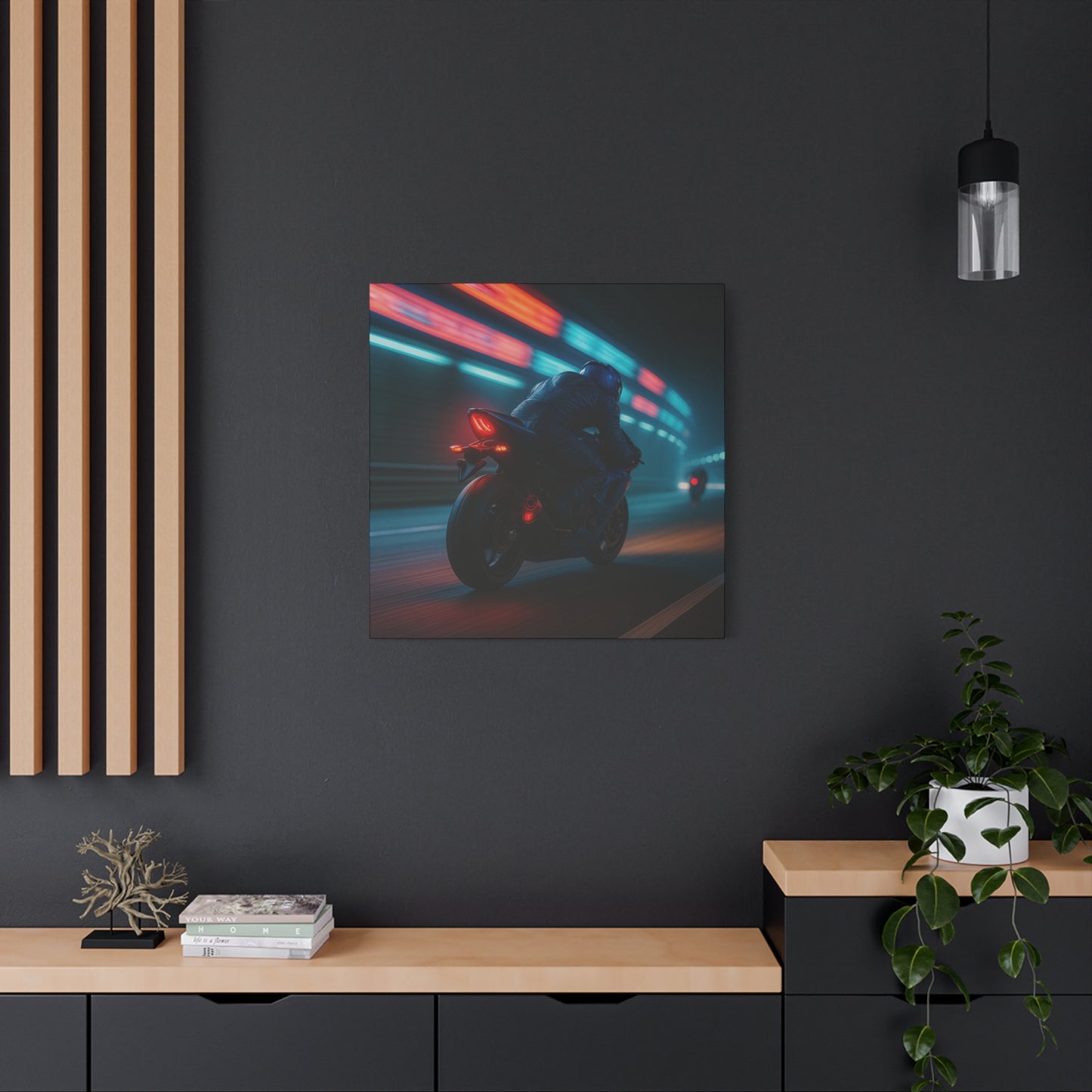 π Tunnel Rush β Urban Speed Motorcycle Canvas Print | Velocity, Lights & City Pulse