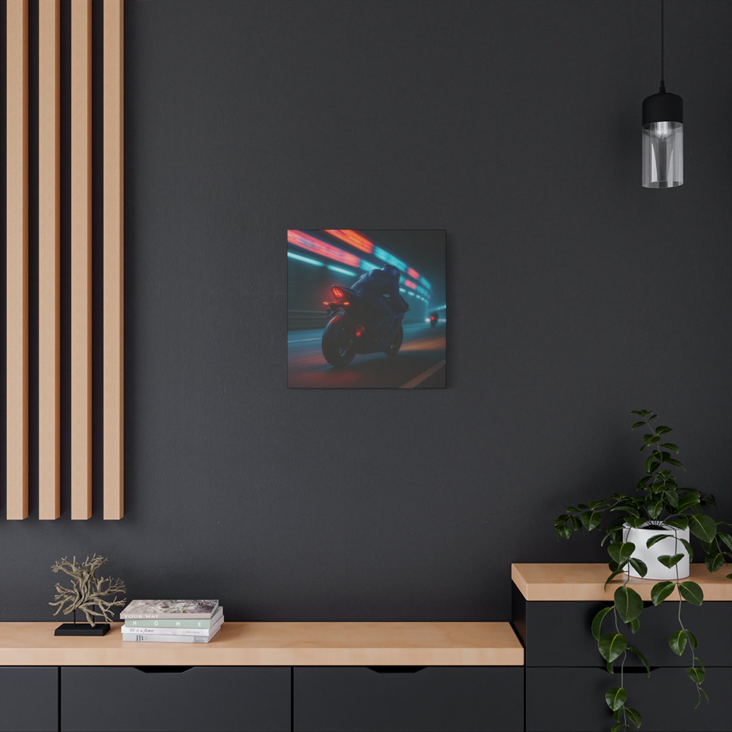 π Tunnel Rush β Urban Speed Motorcycle Canvas Print | Velocity, Lights & City Pulse