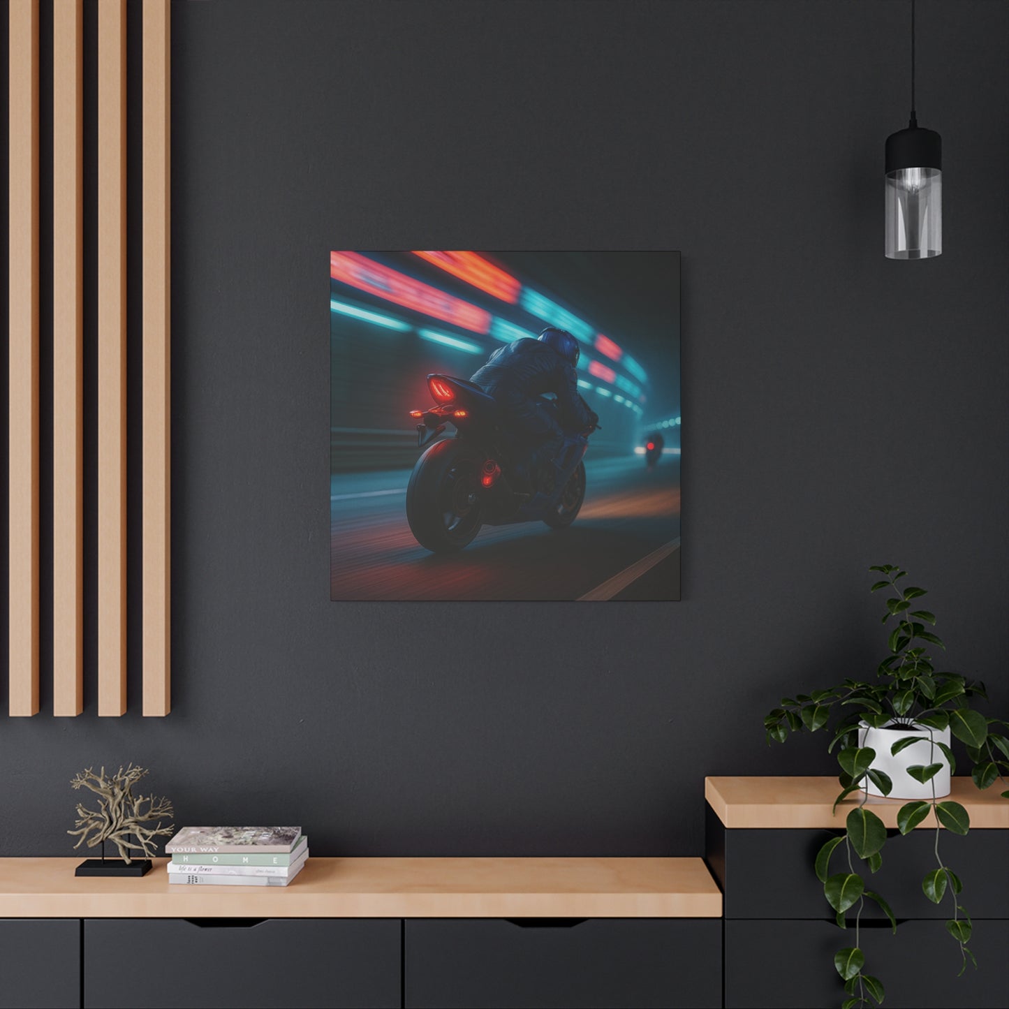 π Tunnel Rush β Urban Speed Motorcycle Canvas Print | Velocity, Lights & City Pulse