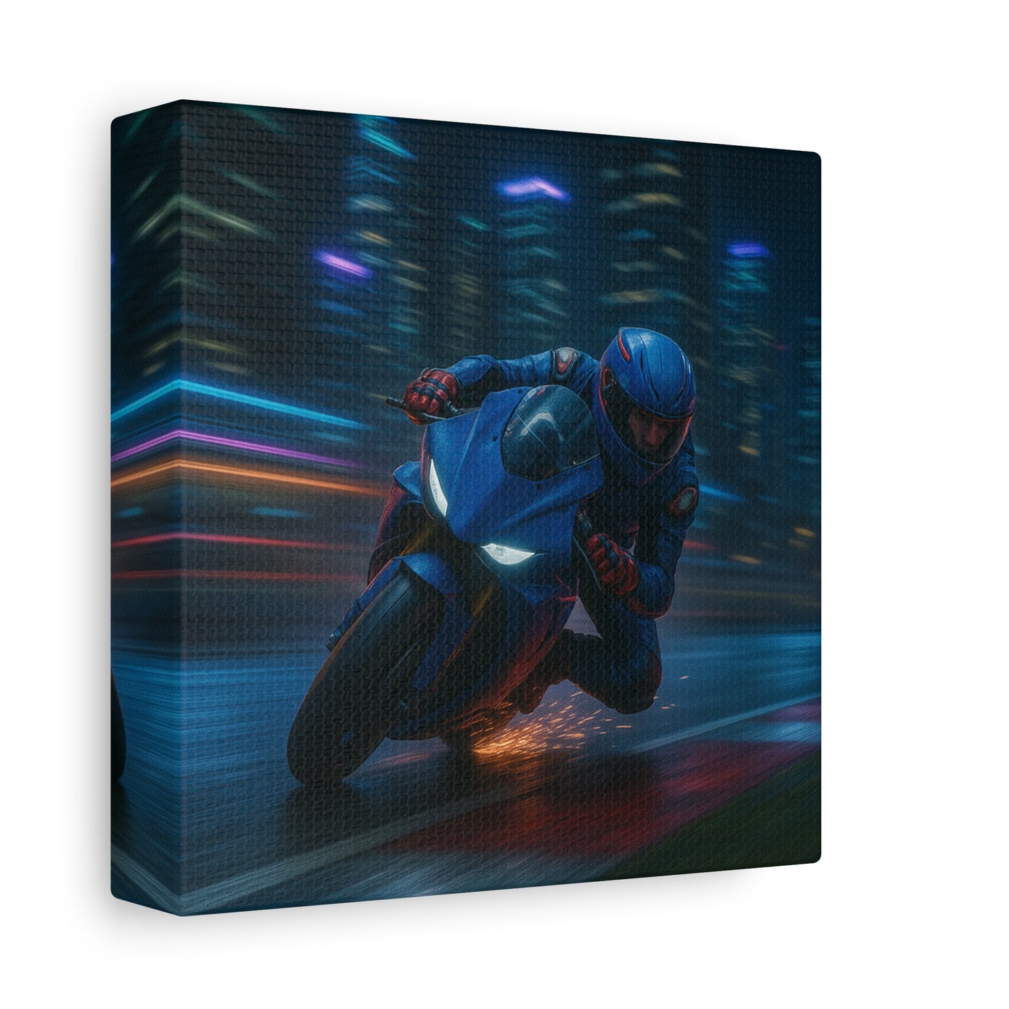 π City Sparks β Futuristic Motorcycle Canvas Print | Neon Speed & Urban Energy Wall Art