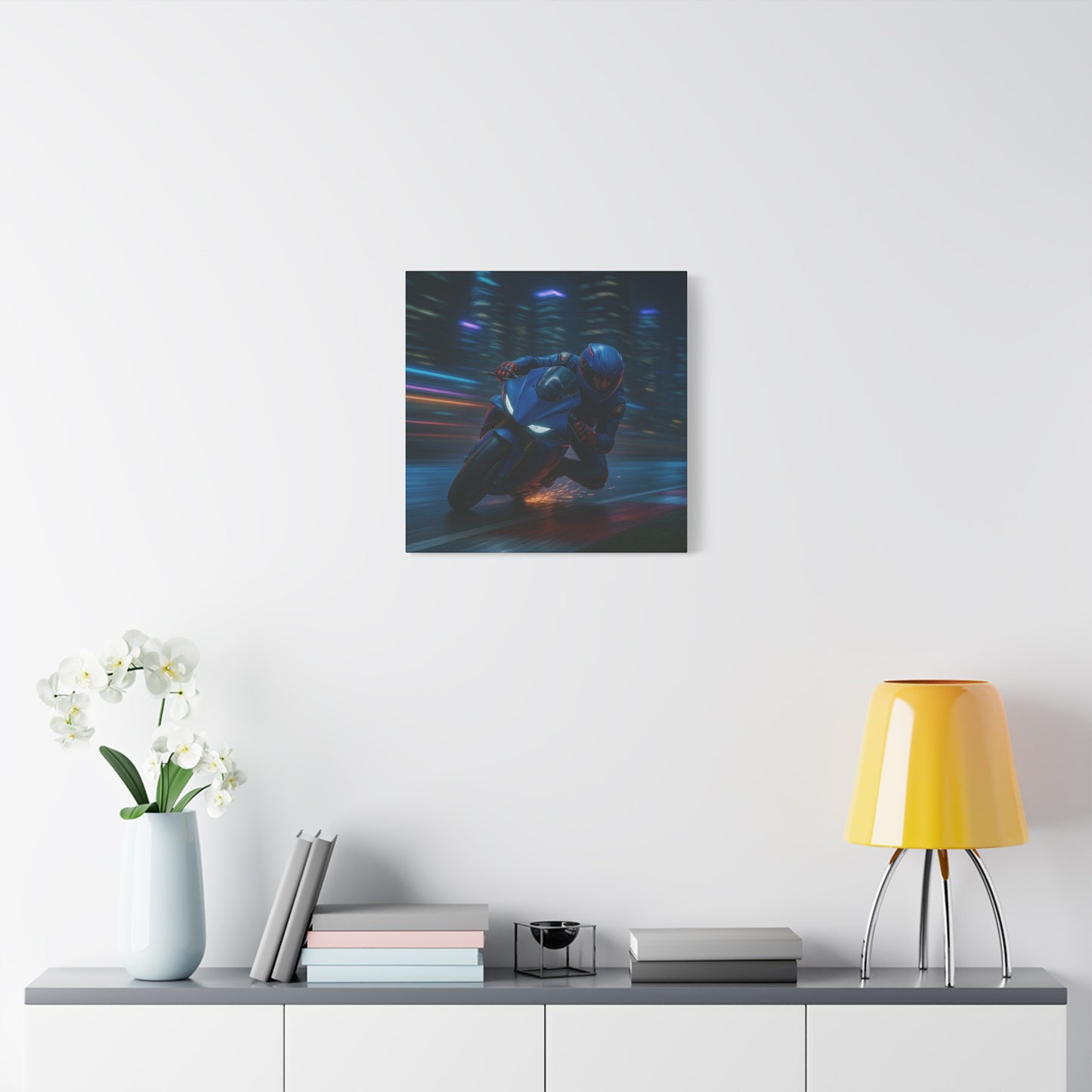π City Sparks β Futuristic Motorcycle Canvas Print | Neon Speed & Urban Energy Wall Art