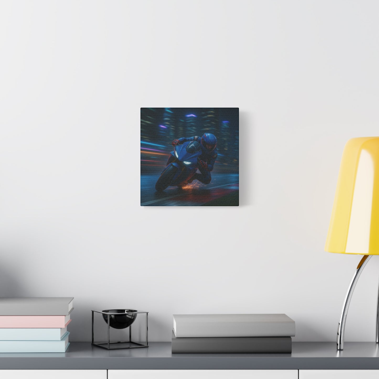 π City Sparks β Futuristic Motorcycle Canvas Print | Neon Speed & Urban Energy Wall Art