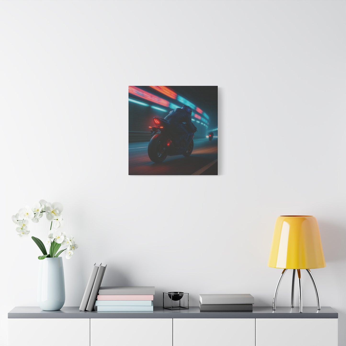 π Tunnel Rush β Urban Speed Motorcycle Canvas Print | Velocity, Lights & City Pulse