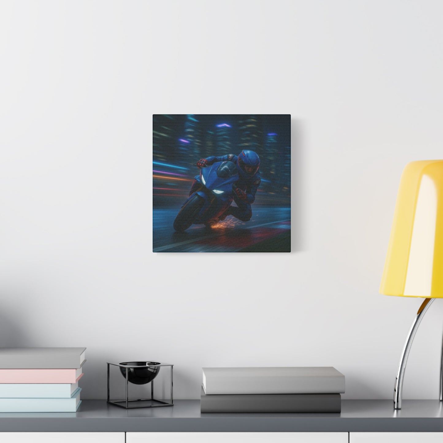 π City Sparks β Futuristic Motorcycle Canvas Print | Neon Speed & Urban Energy Wall Art