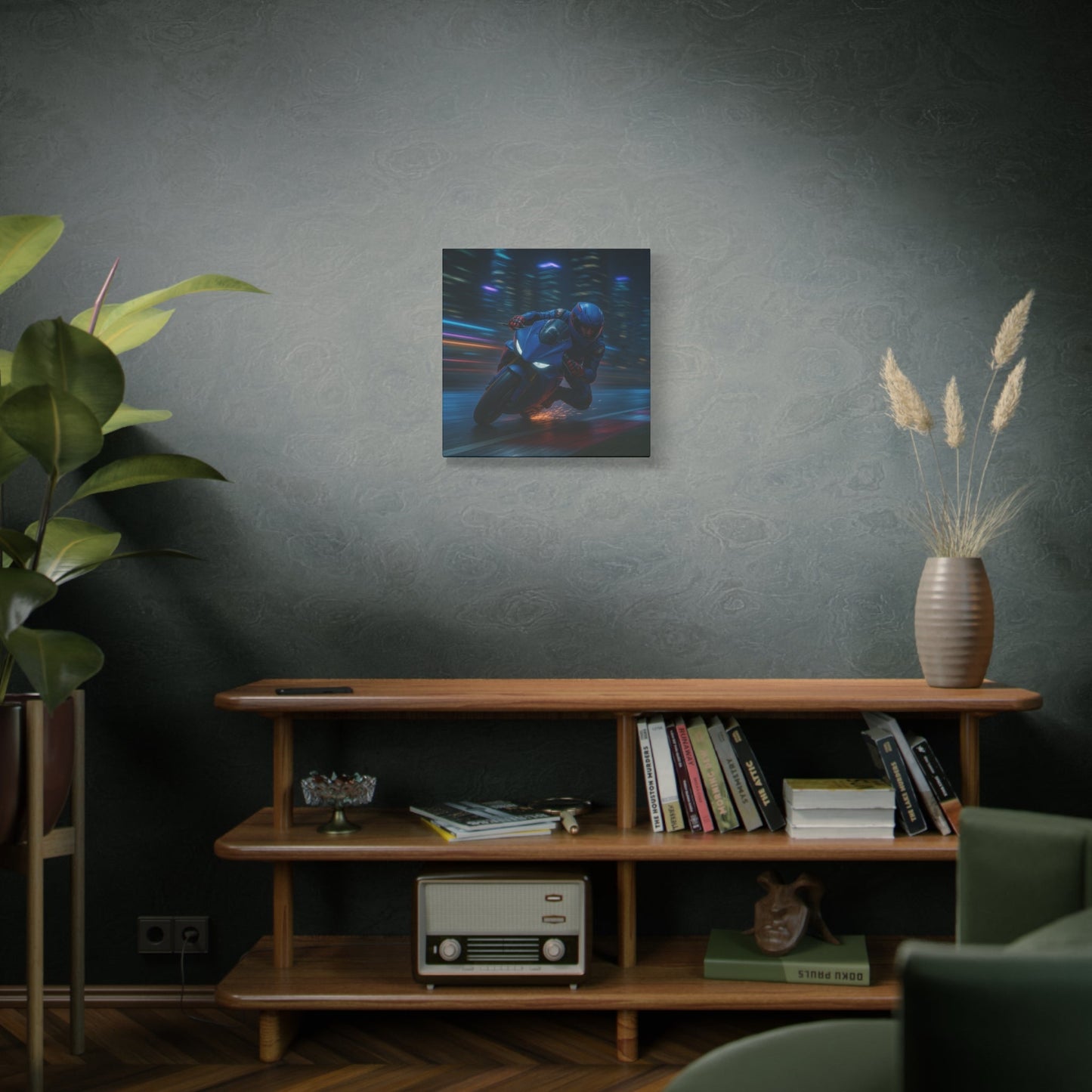 π City Sparks β Futuristic Motorcycle Canvas Print | Neon Speed & Urban Energy Wall Art - BTS Canvas