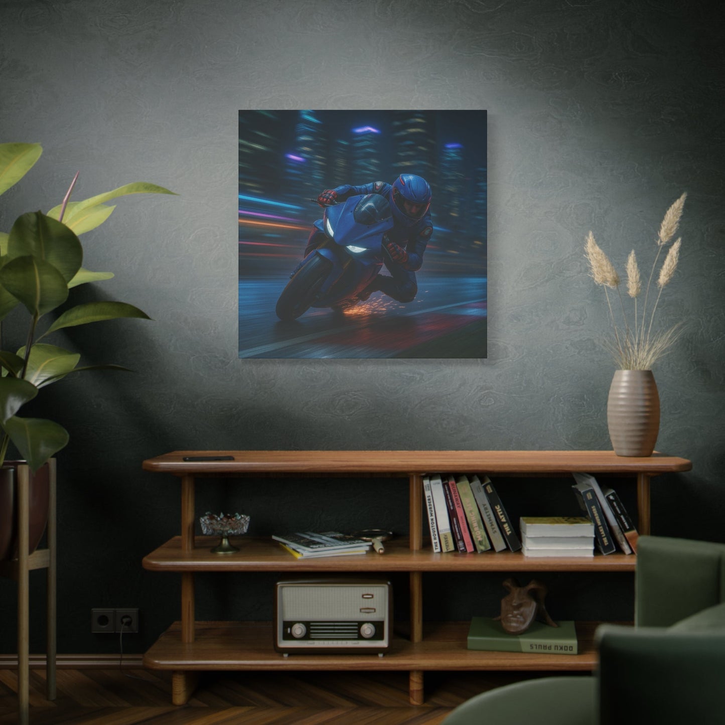 π City Sparks β Futuristic Motorcycle Canvas Print | Neon Speed & Urban Energy Wall Art - BTS Canvas
