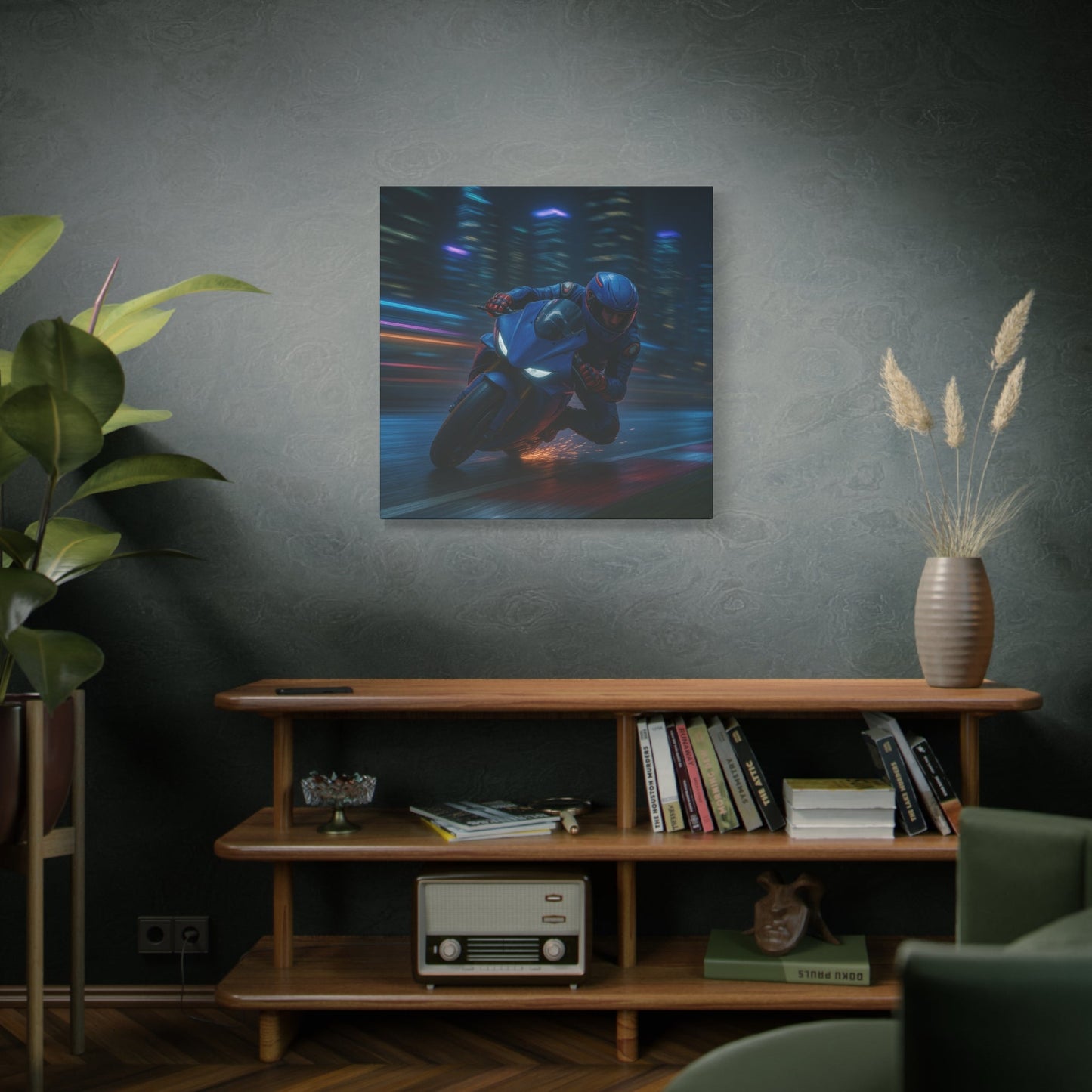 π City Sparks β Futuristic Motorcycle Canvas Print | Neon Speed & Urban Energy Wall Art - BTS Canvas