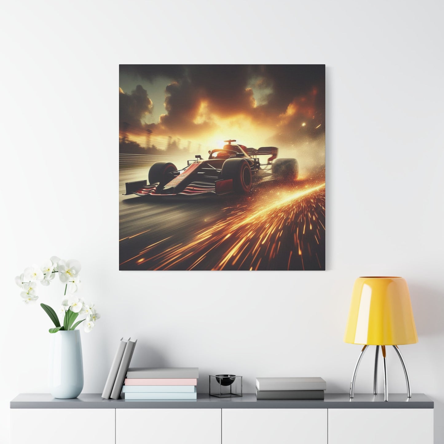 π Golden Drift Canvas Print β Formula 1 Racing Sparks Art | High - Speed Wall Decor - BTS Canvas
