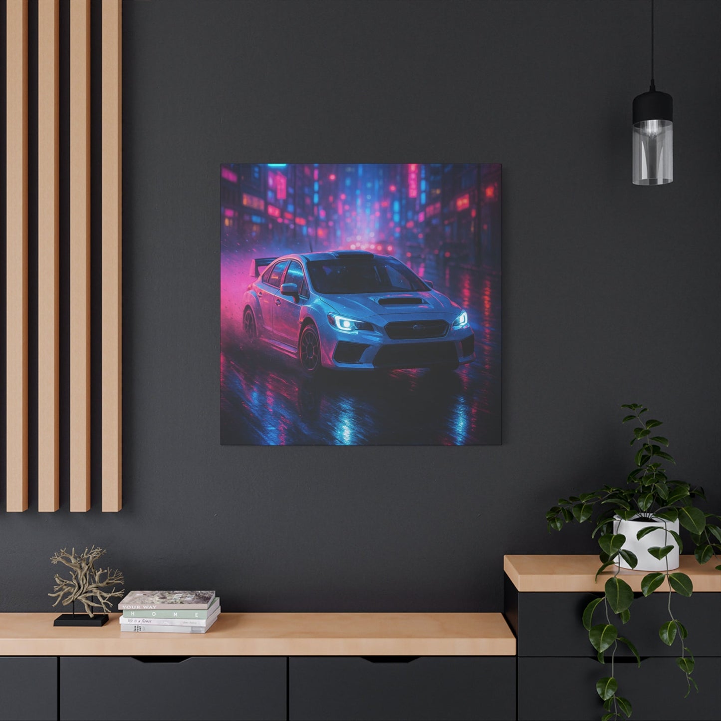 Neon Drift Canvas Print β Subaru WRX STI Urban Racing Art | Night City Wall Decor - BTS Canvas