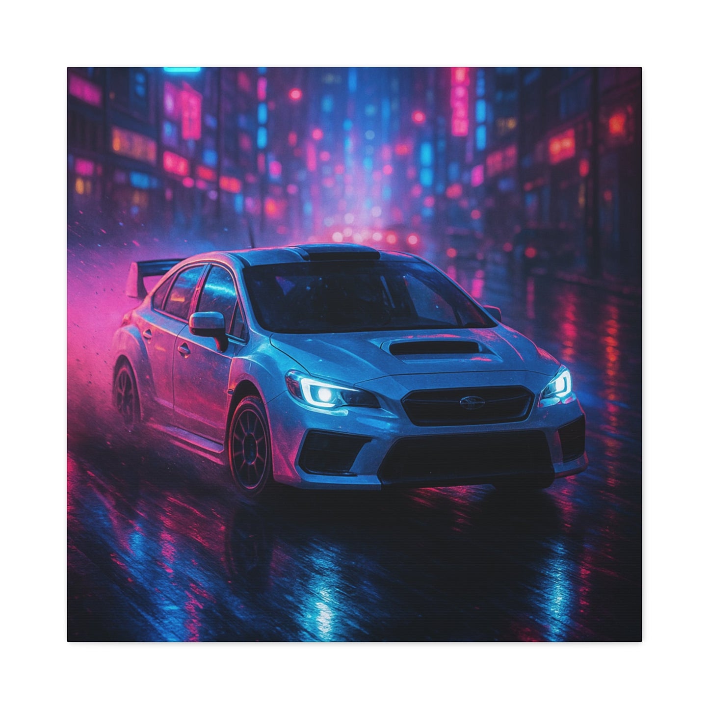 Neon Drift Canvas Print β Subaru WRX STI Urban Racing Art | Night City Wall Decor - BTS Canvas
