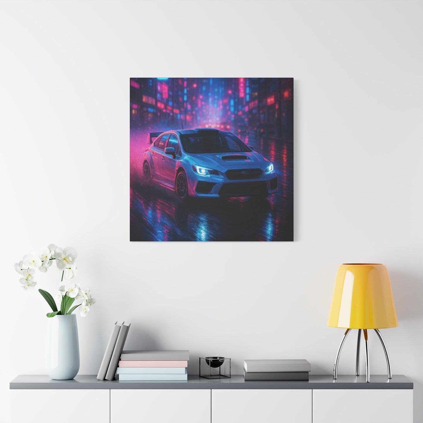 Neon Drift Canvas Print β Subaru WRX STI Urban Racing Art | Night City Wall Decor - BTS Canvas