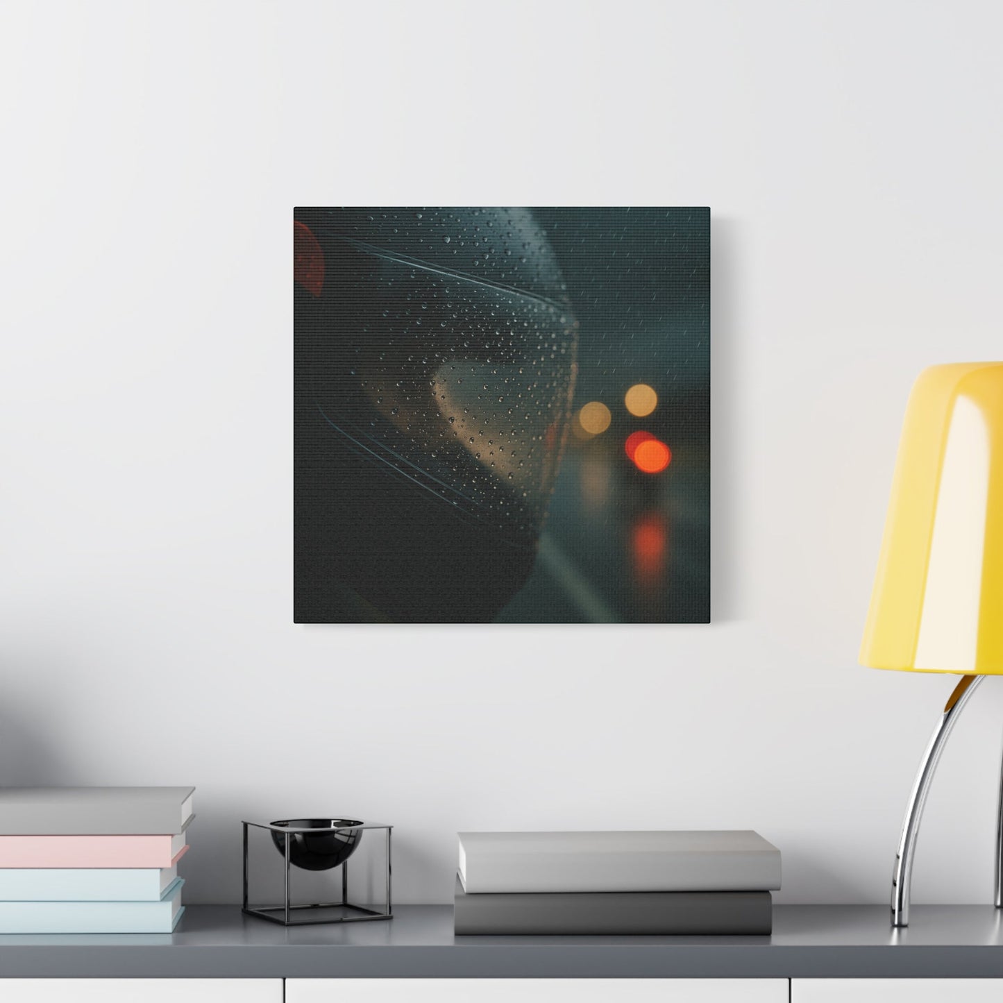 🖤 Rider’s Reflection – Rainy Visor Motorcycle Canvas Print | Grit, Mystery & Focus Wall Art - BTS Canvas