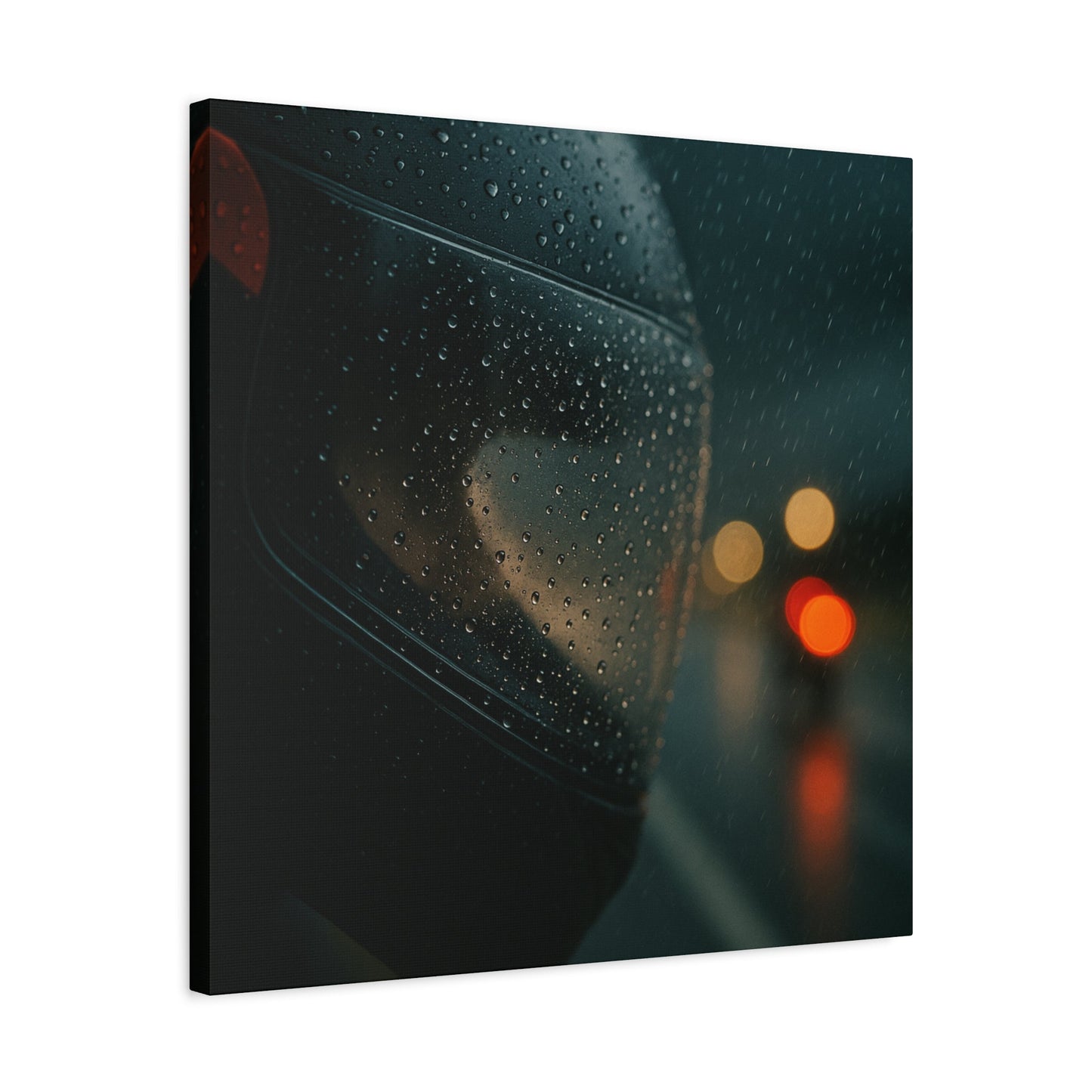 🖤 Rider’s Reflection – Rainy Visor Motorcycle Canvas Print | Grit, Mystery & Focus Wall Art - BTS Canvas