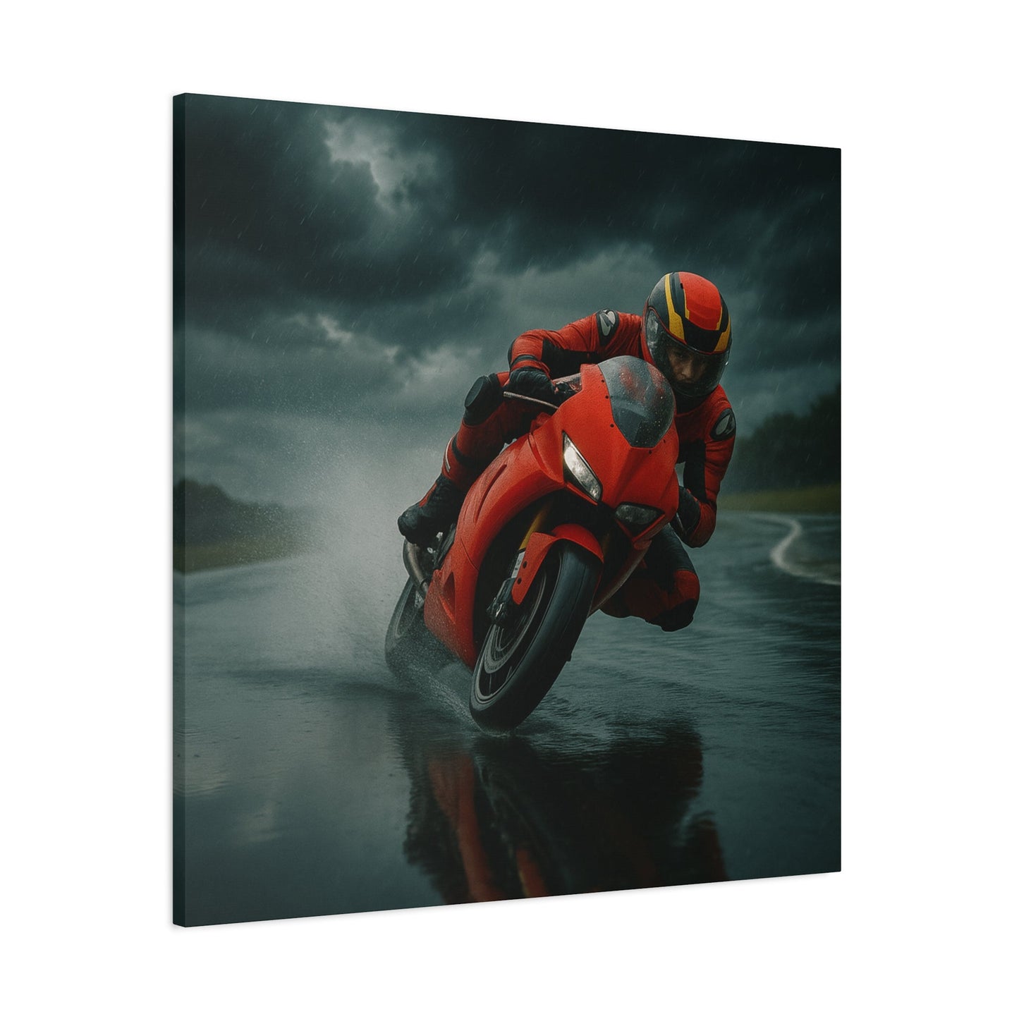 ⚡ Storm Lean – Extreme Weather Superbike Canvas Print | Dark Skies, Red Fury Wall Art - BTS Canvas