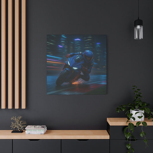🌆 City Sparks – Futuristic Motorcycle Canvas Print | Neon Speed & Urban Energy Wall Art