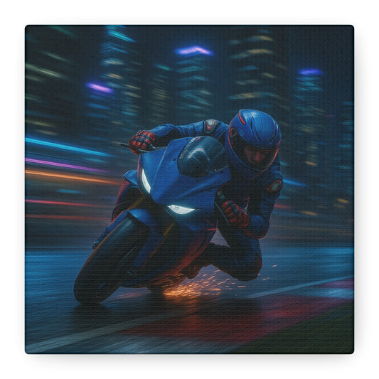🌆 City Sparks – Futuristic Motorcycle Canvas Print | Neon Speed & Urban Energy Wall Art