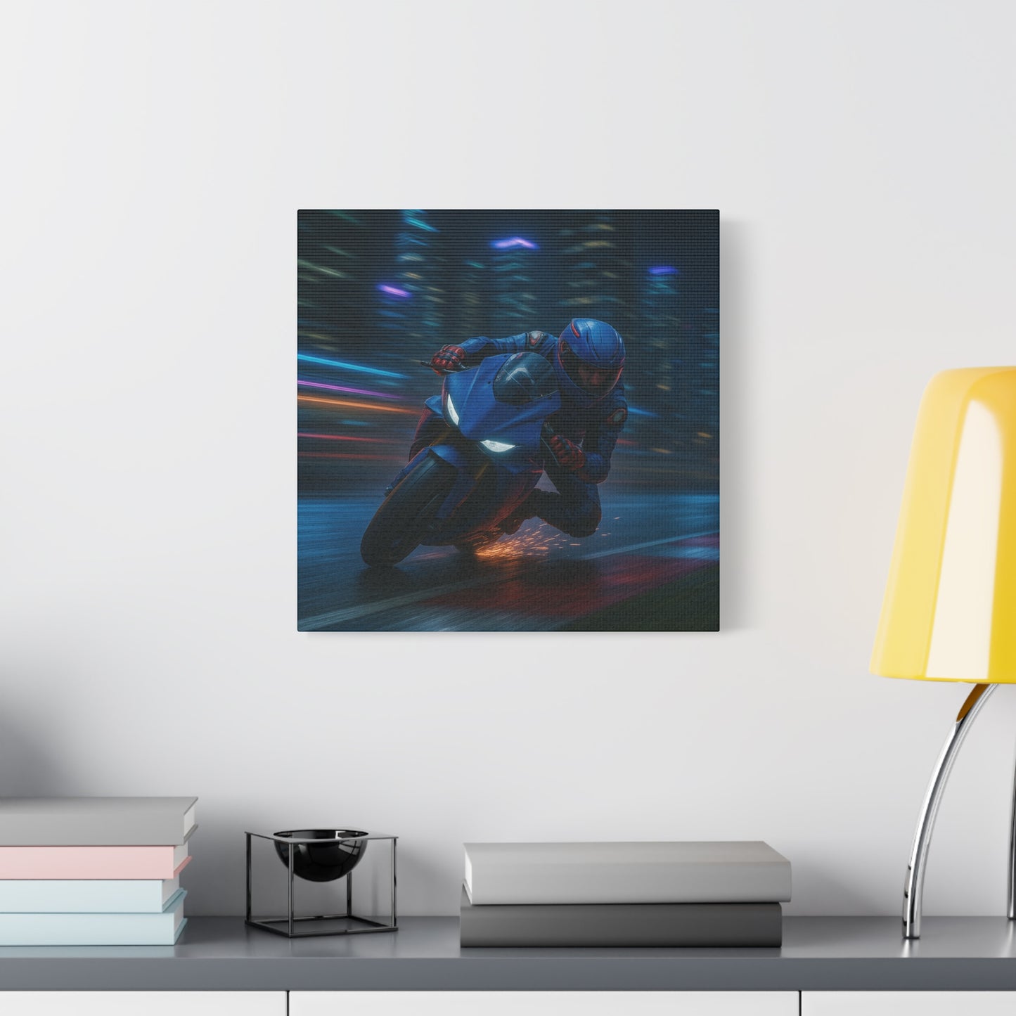🌆 City Sparks – Futuristic Motorcycle Canvas Print | Neon Speed & Urban Energy Wall Art