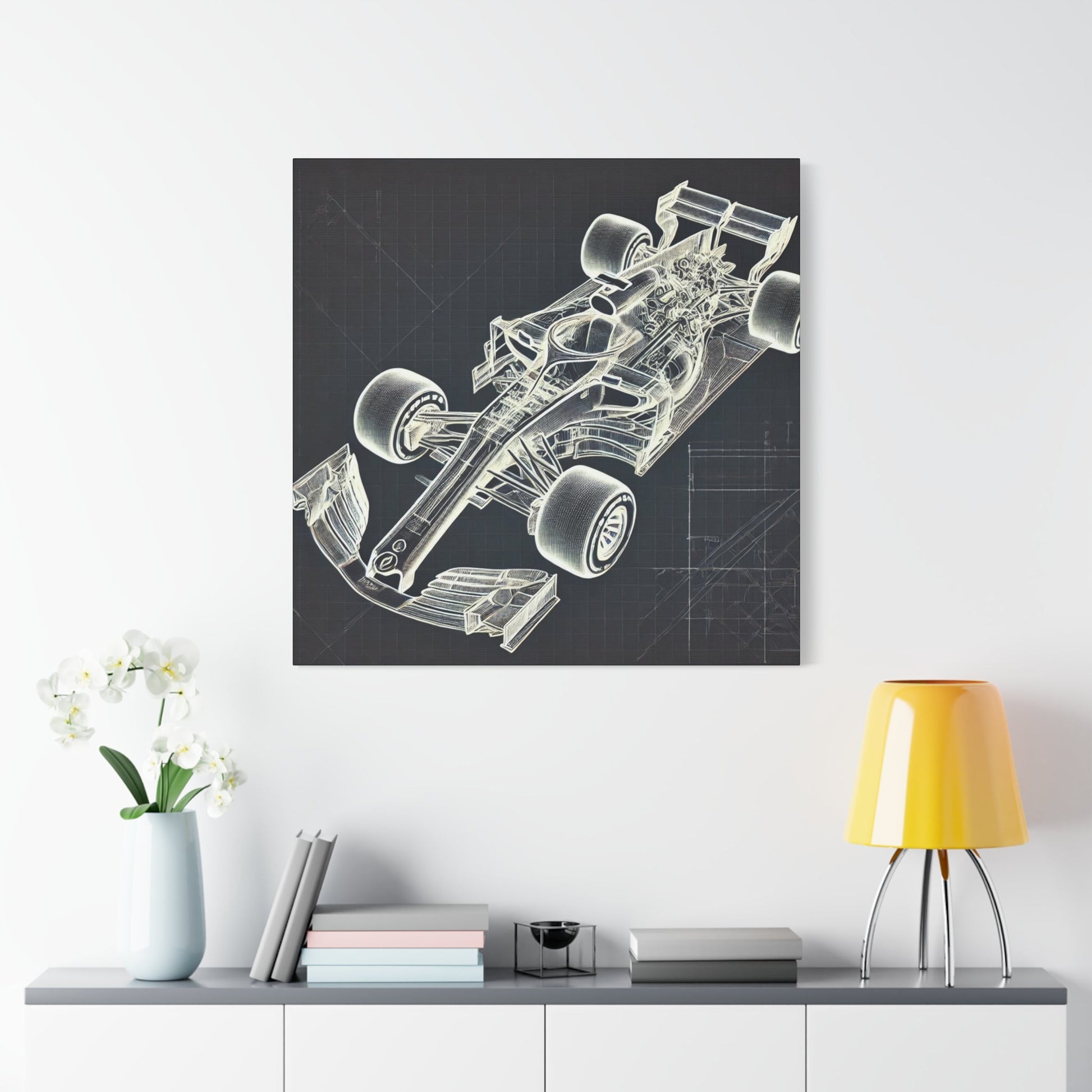 🏁 Blueprint Racer Canvas Print – Formula 1 Engineering Art | Motorsport Wall Decor - BTS Canvas