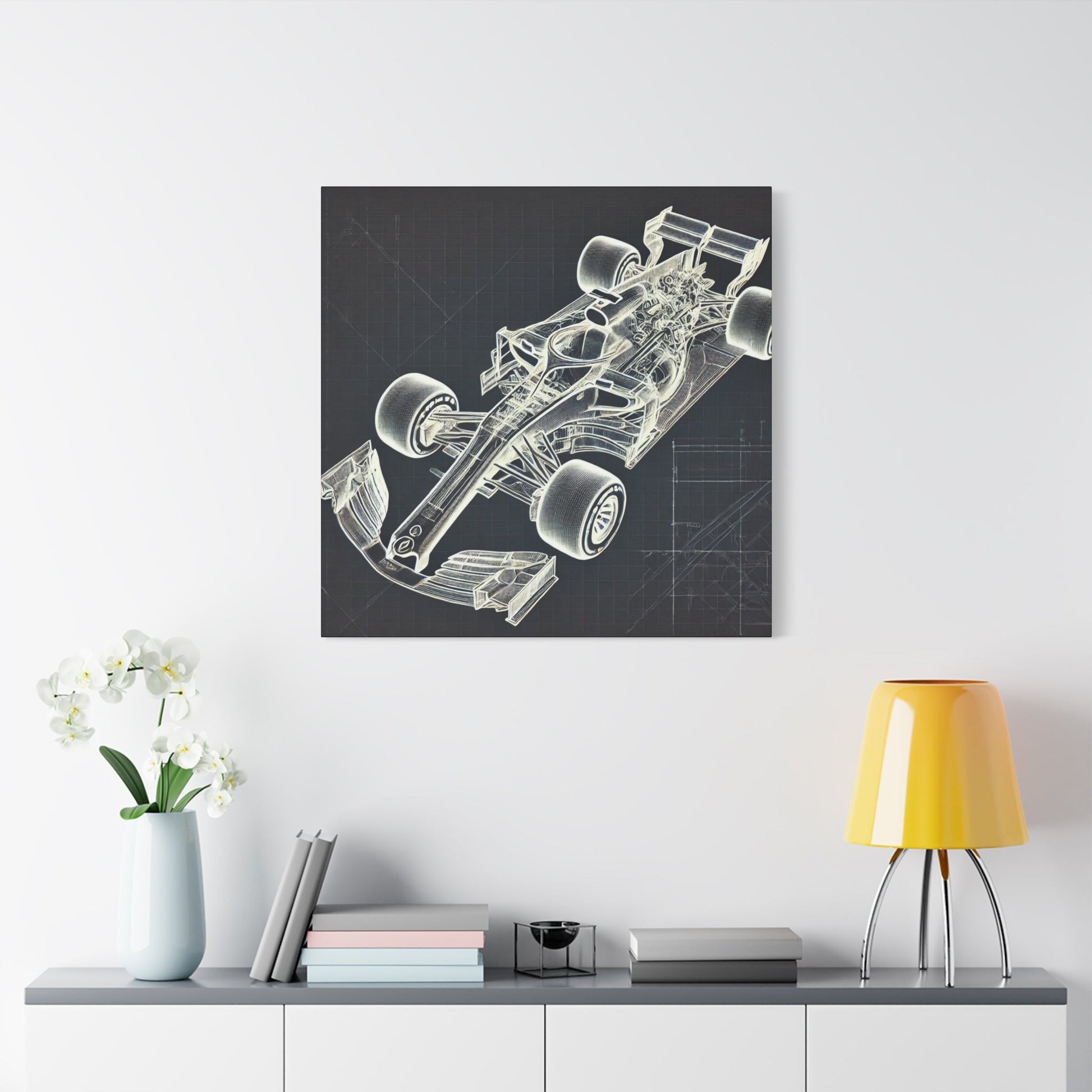 🏁 Blueprint Racer Canvas Print – Formula 1 Engineering Art | Motorsport Wall Decor - BTS Canvas