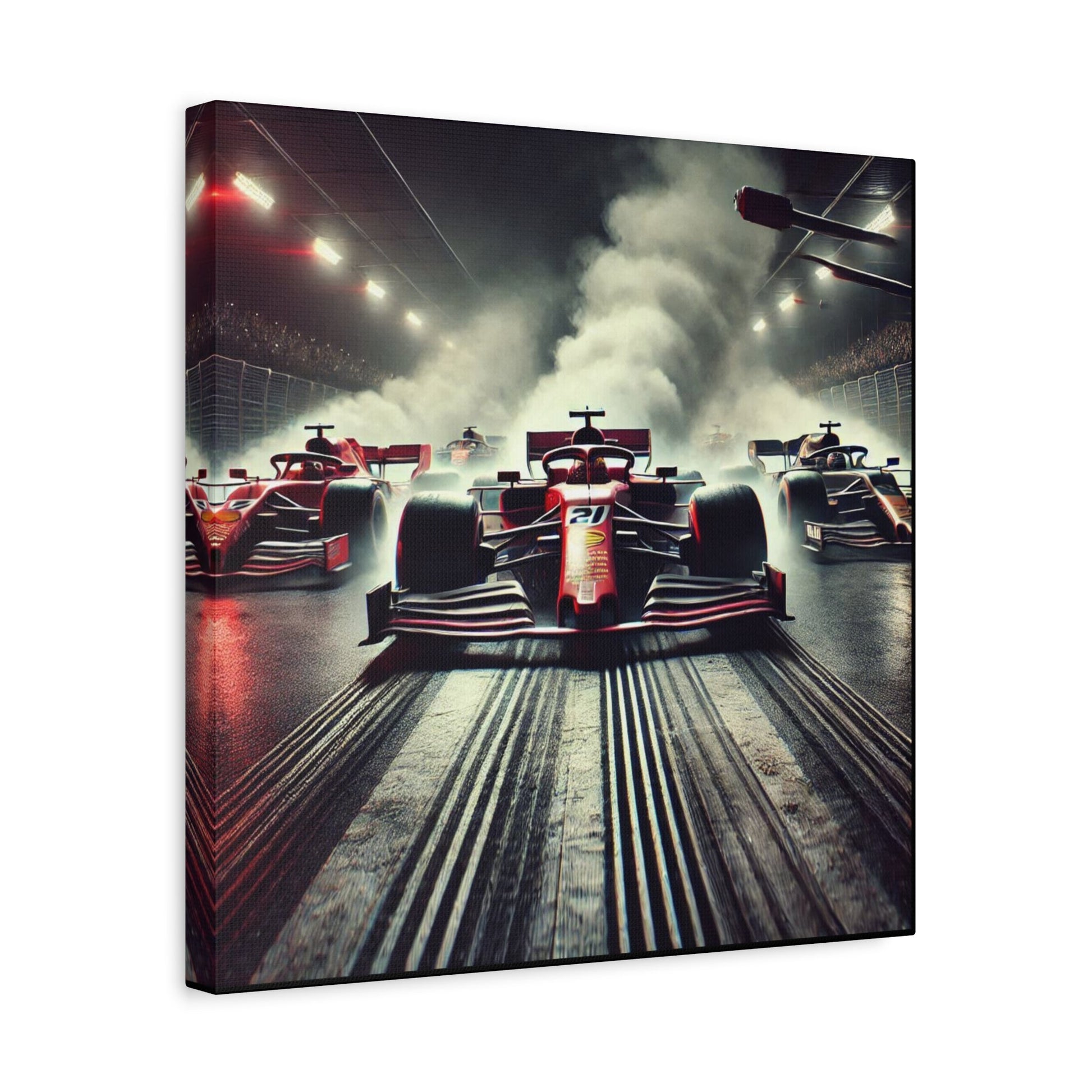 🏁 Burnout Legends Canvas Print – Formula 1 Race Cars with Smoke Effect | High - Speed Wall Art - BTS Canvas