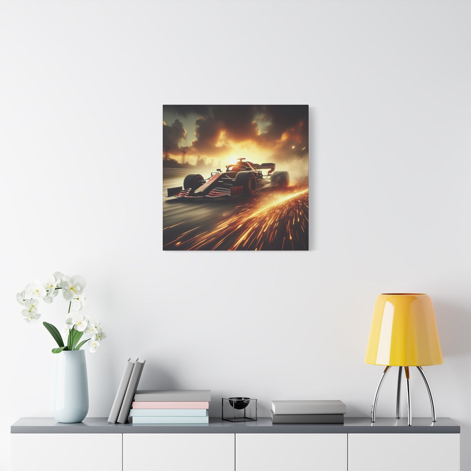 🏁 Golden Drift Canvas Print – Formula 1 Racing Sparks Art | High - Speed Wall Decor - BTS Canvas
