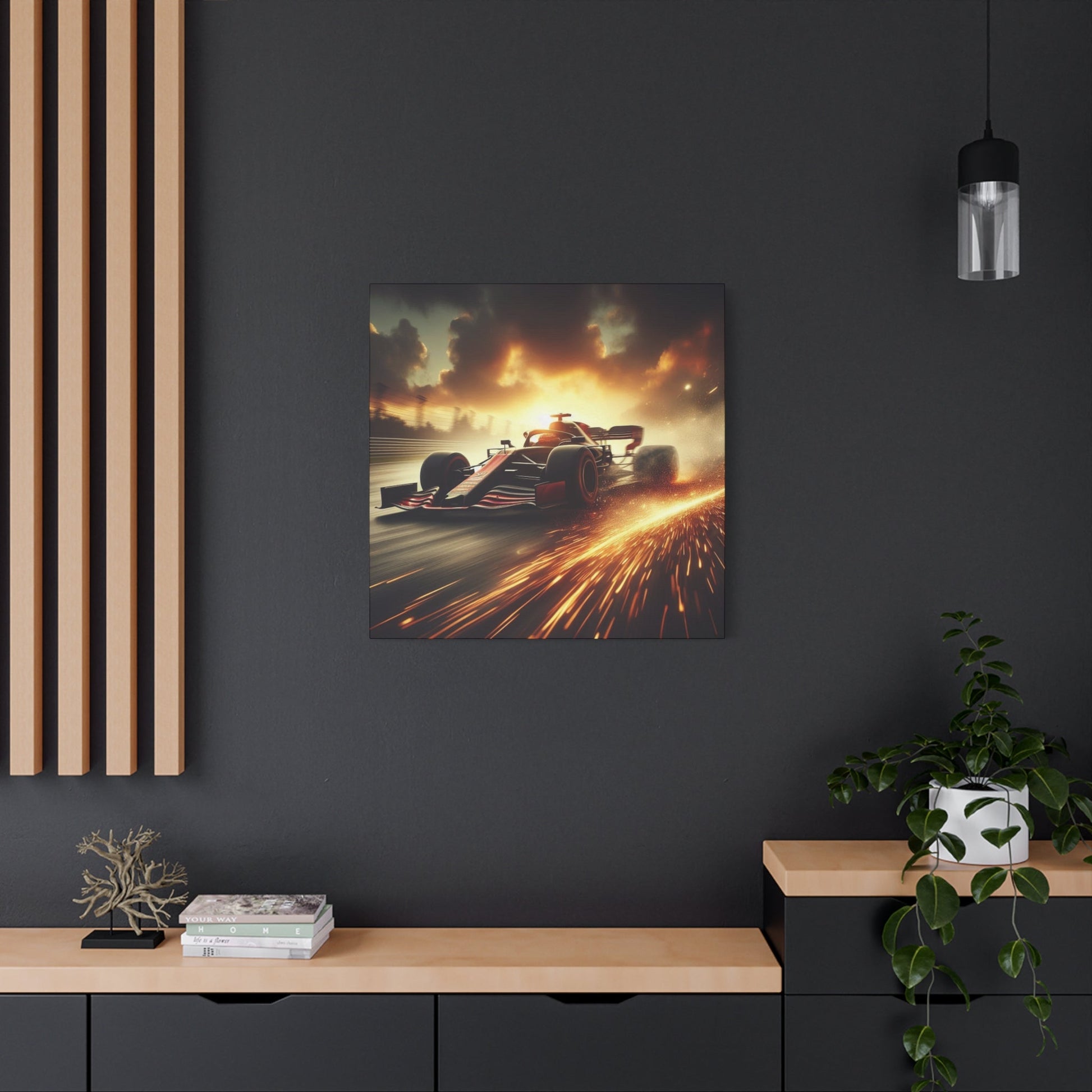 🏁 Golden Drift Canvas Print – Formula 1 Racing Sparks Art | High - Speed Wall Decor - BTS Canvas