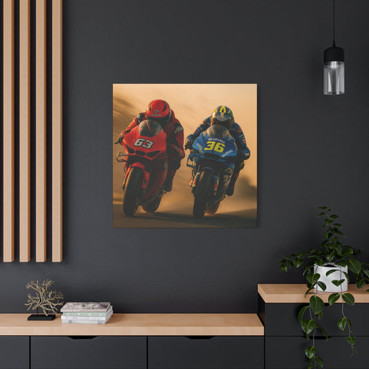 🏁 Neck and Neck – MotoGP Duel Canvas Print | Epic Motorcycle Racing Showdown Art - BTS Canvas