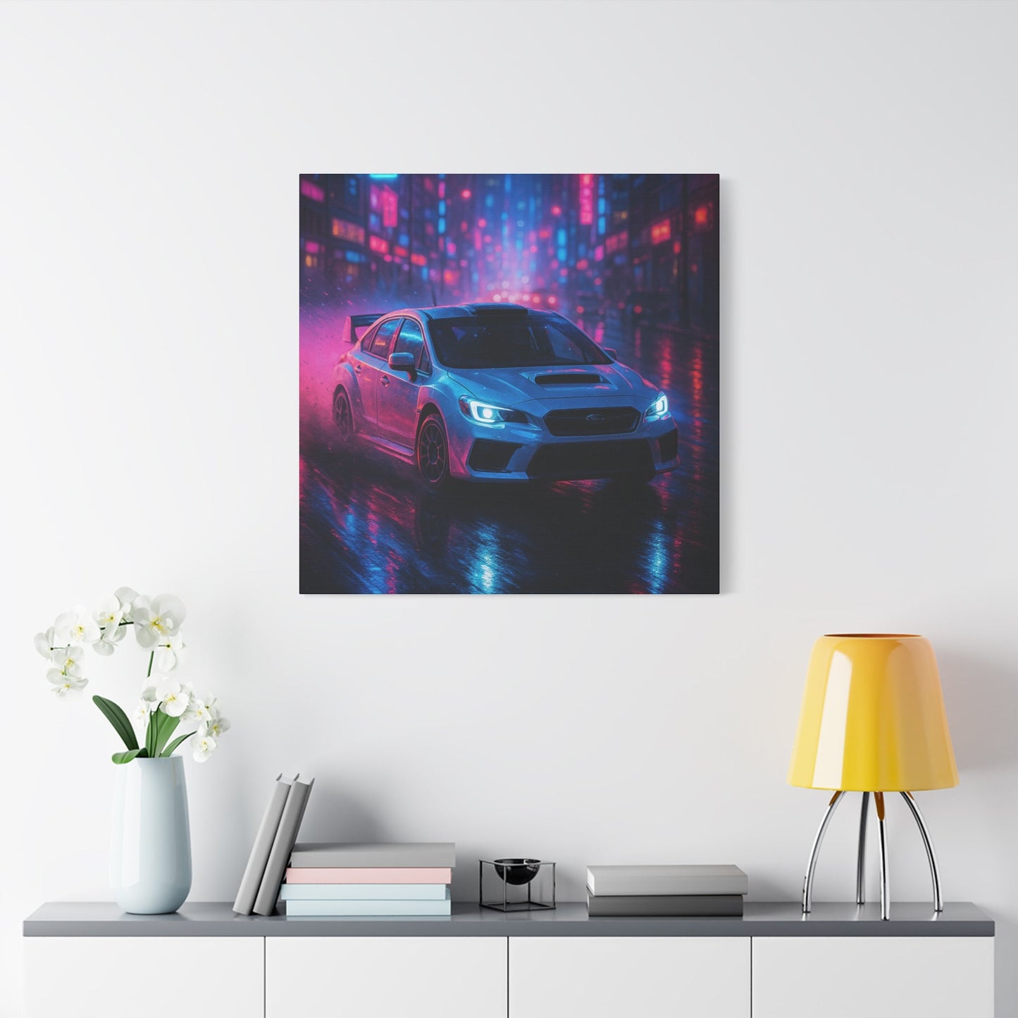 Neon Drift Canvas Print – Subaru WRX STI Urban Racing Art | Night City Wall Decor - BTS Canvas