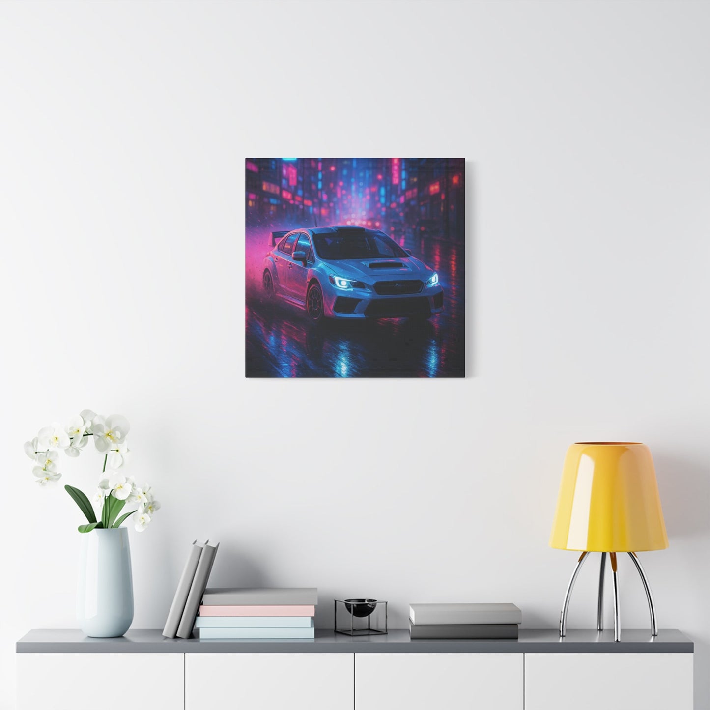 Neon Drift Canvas Print – Subaru WRX STI Urban Racing Art | Night City Wall Decor - BTS Canvas