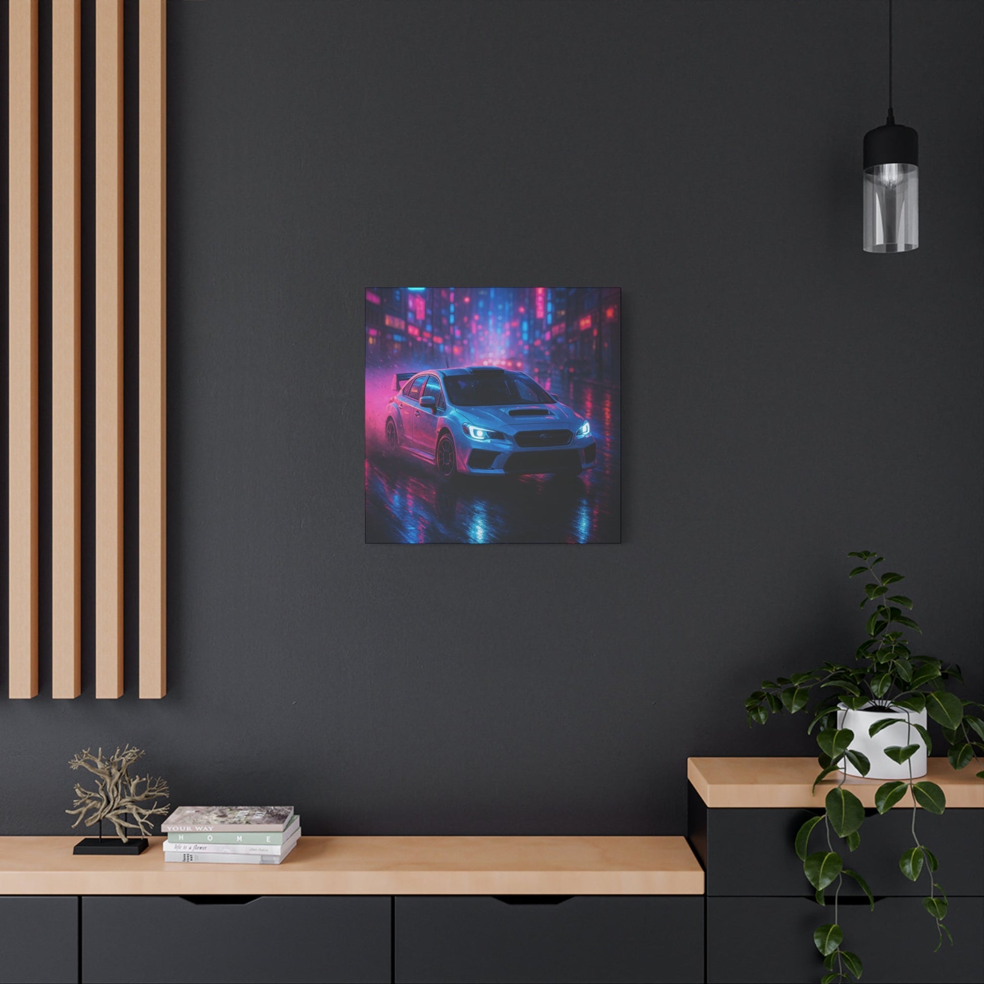 Neon Drift Canvas Print – Subaru WRX STI Urban Racing Art | Night City Wall Decor - BTS Canvas