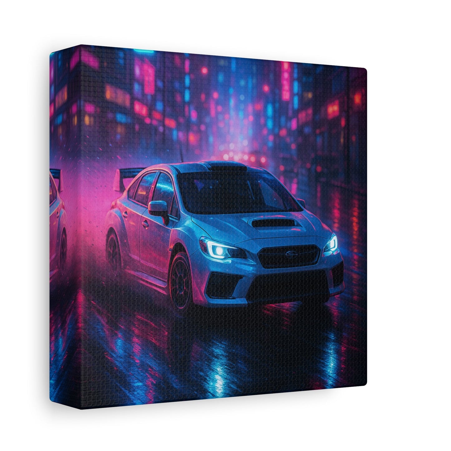 Neon Drift Canvas Print – Subaru WRX STI Urban Racing Art | Night City Wall Decor - BTS Canvas
