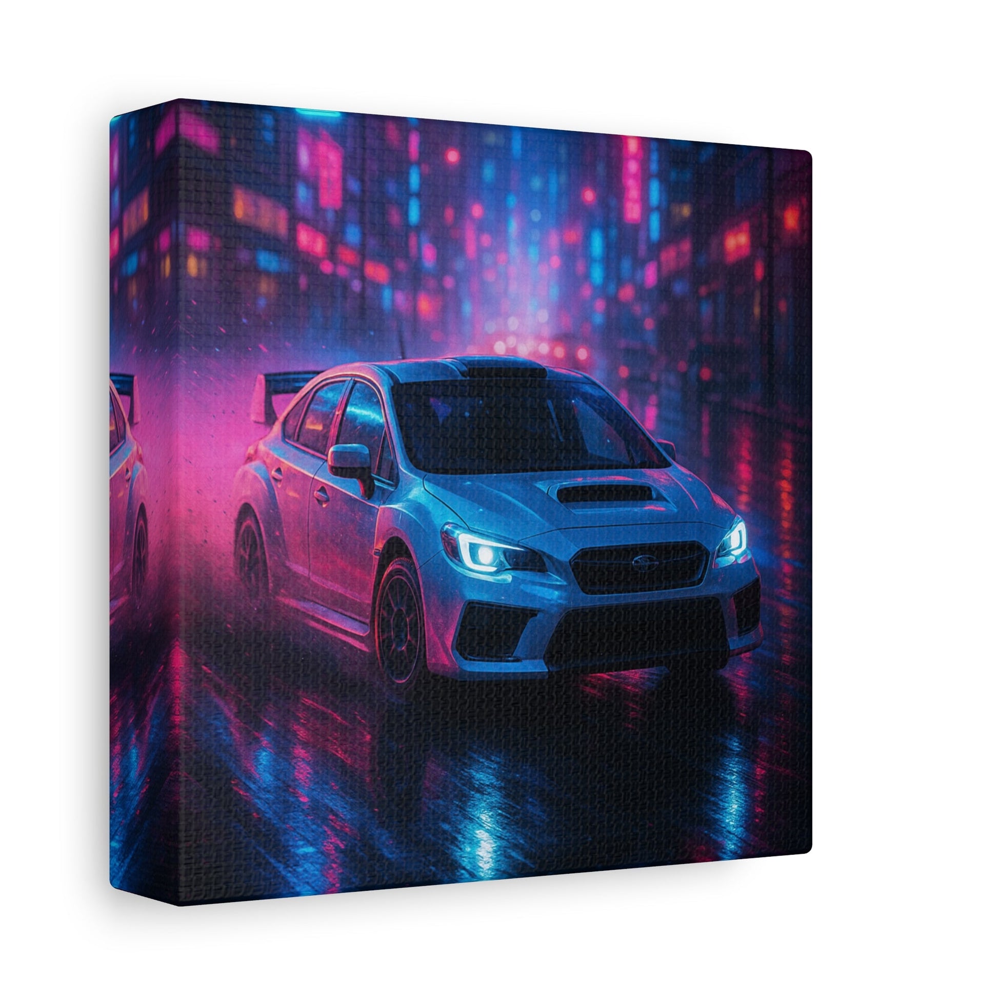 Neon Drift Canvas Print – Subaru WRX STI Urban Racing Art | Night City Wall Decor - BTS Canvas