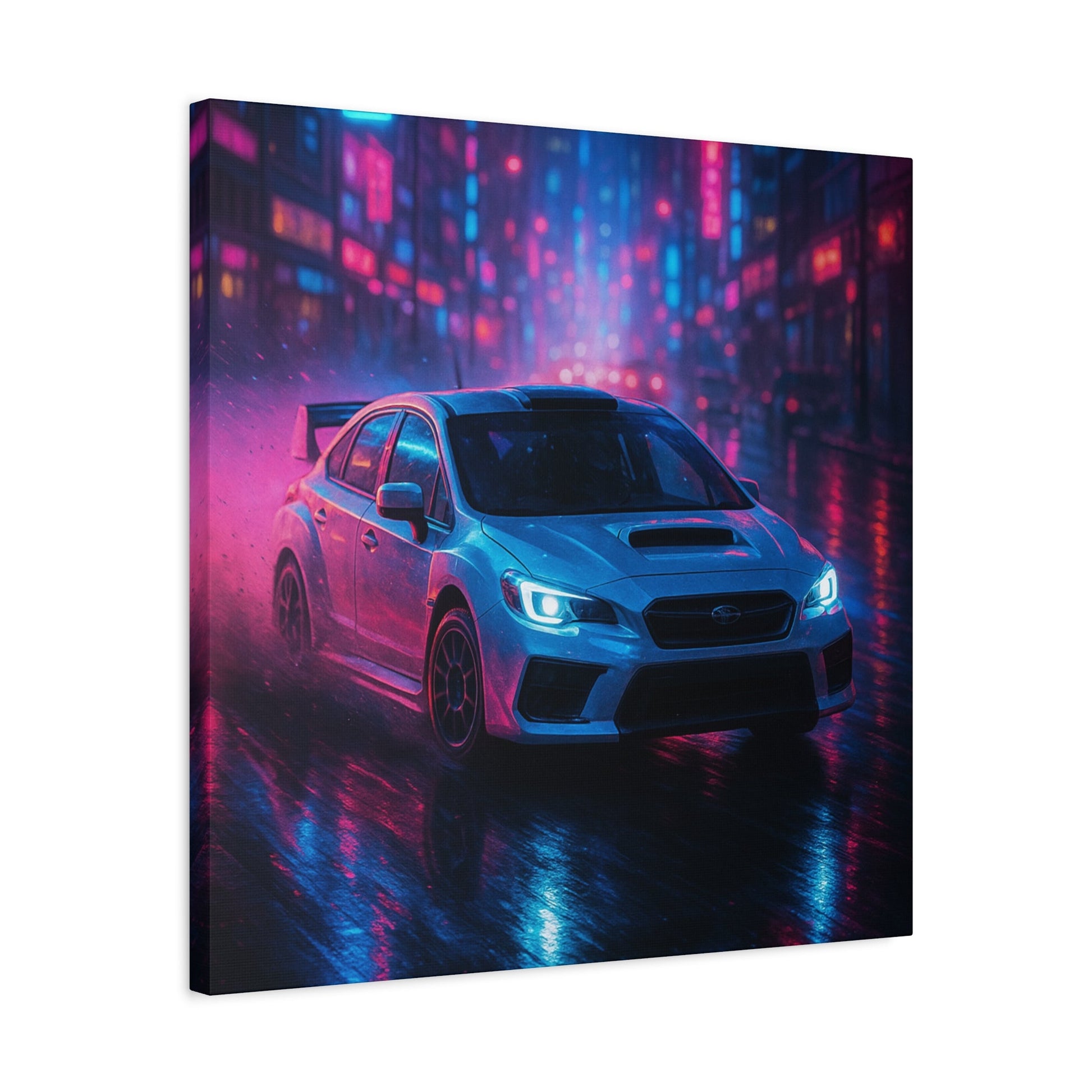 Neon Drift Canvas Print – Subaru WRX STI Urban Racing Art | Night City Wall Decor - BTS Canvas