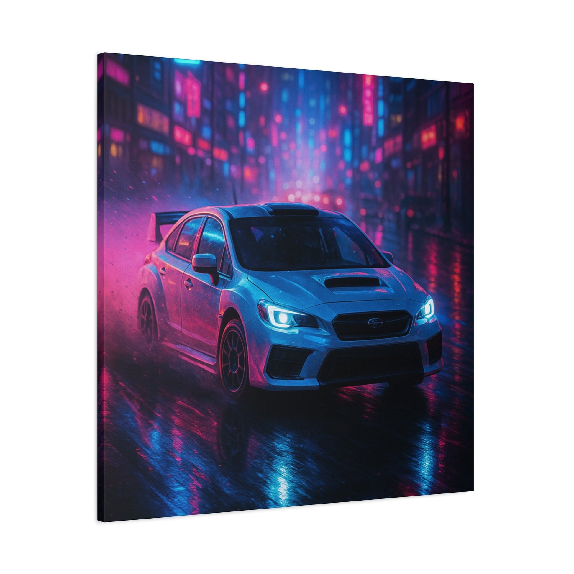 Neon Drift Canvas Print – Subaru WRX STI Urban Racing Art | Night City Wall Decor - BTS Canvas