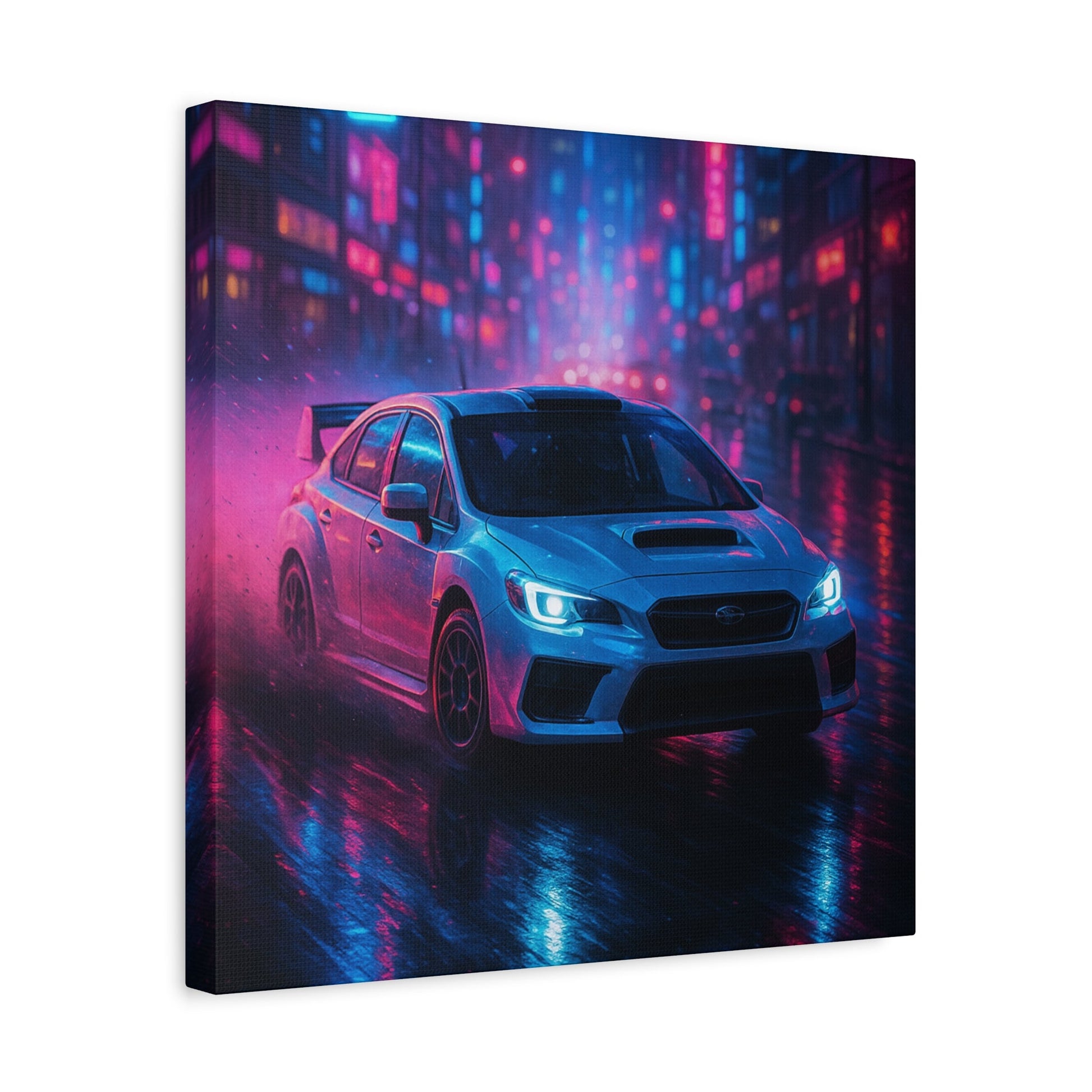 Neon Drift Canvas Print – Subaru WRX STI Urban Racing Art | Night City Wall Decor - BTS Canvas