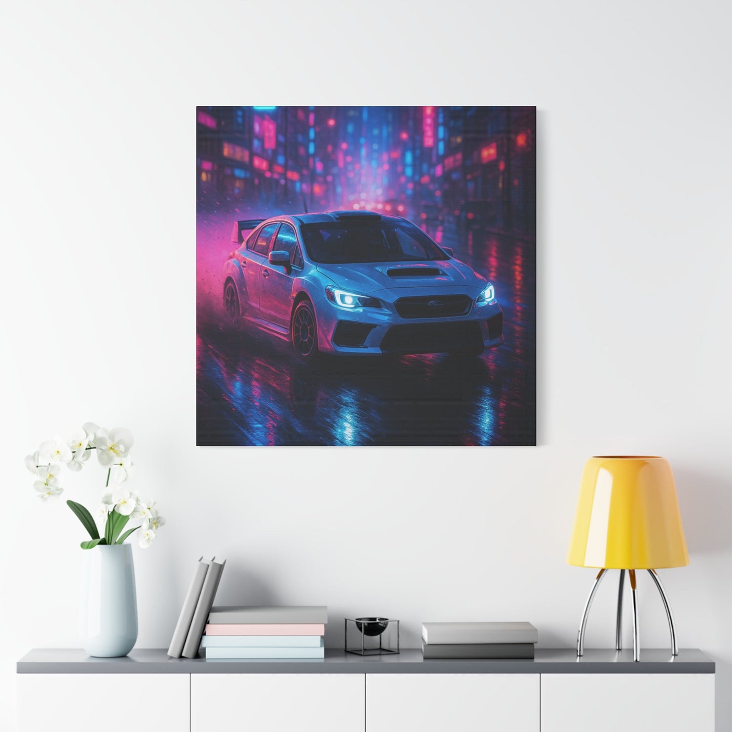 Neon Drift Canvas Print – Subaru WRX STI Urban Racing Art | Night City Wall Decor - BTS Canvas