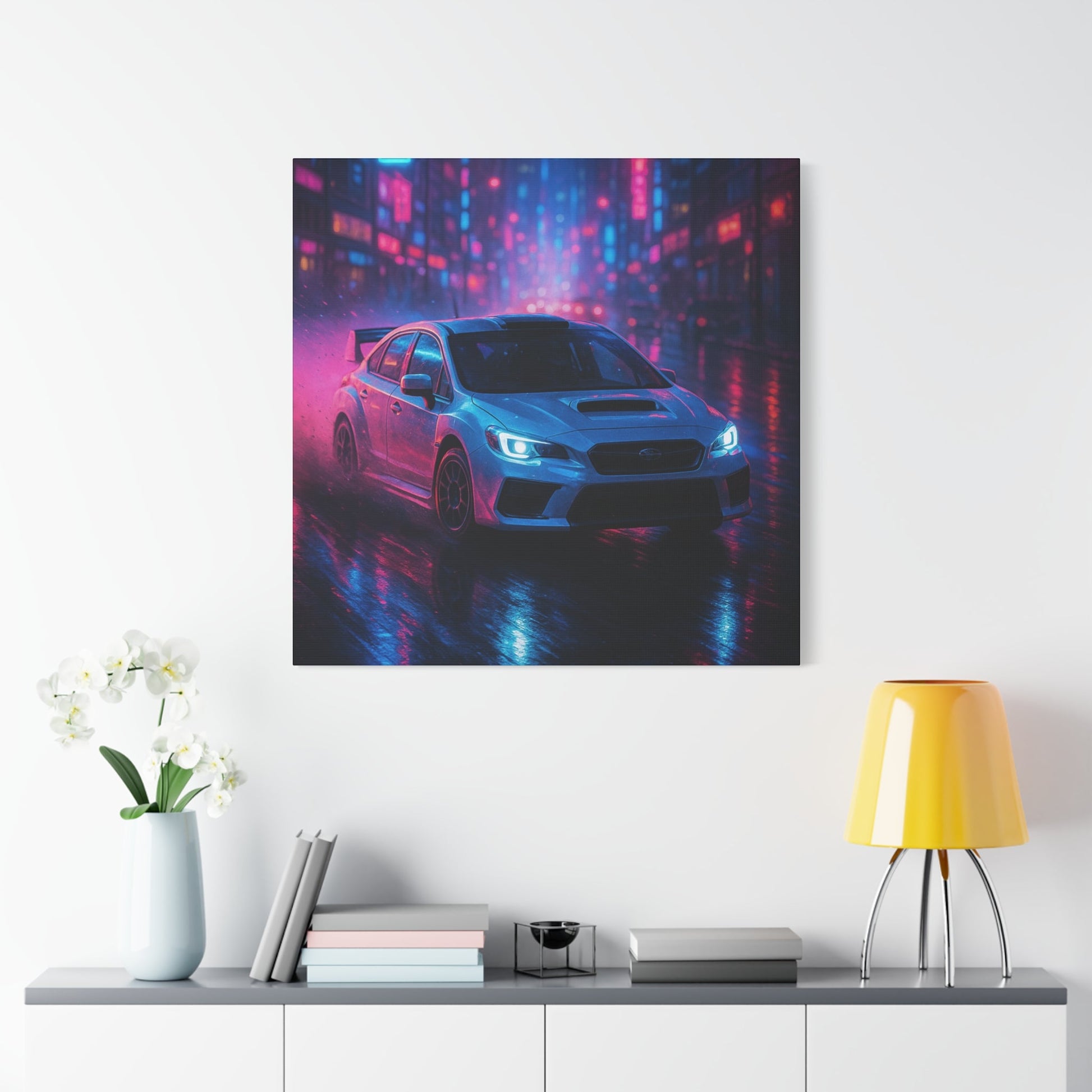 Neon Drift Canvas Print – Subaru WRX STI Urban Racing Art | Night City Wall Decor - BTS Canvas