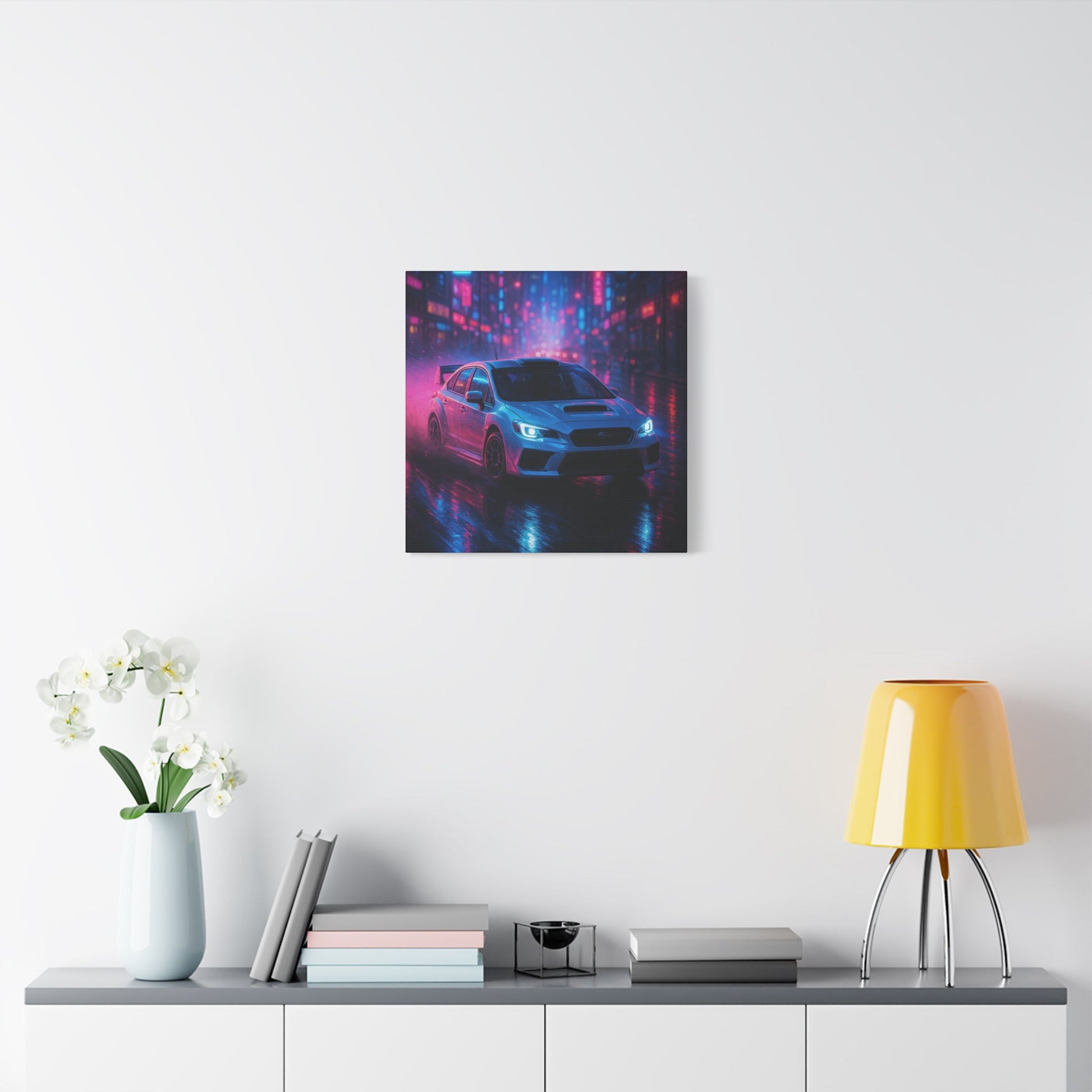 Neon Drift Canvas Print – Subaru WRX STI Urban Racing Art | Night City Wall Decor - BTS Canvas
