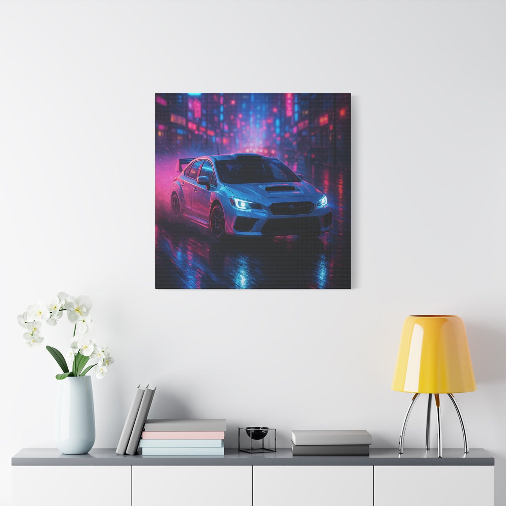 Neon Drift Canvas Print – Subaru WRX STI Urban Racing Art | Night City Wall Decor - BTS Canvas