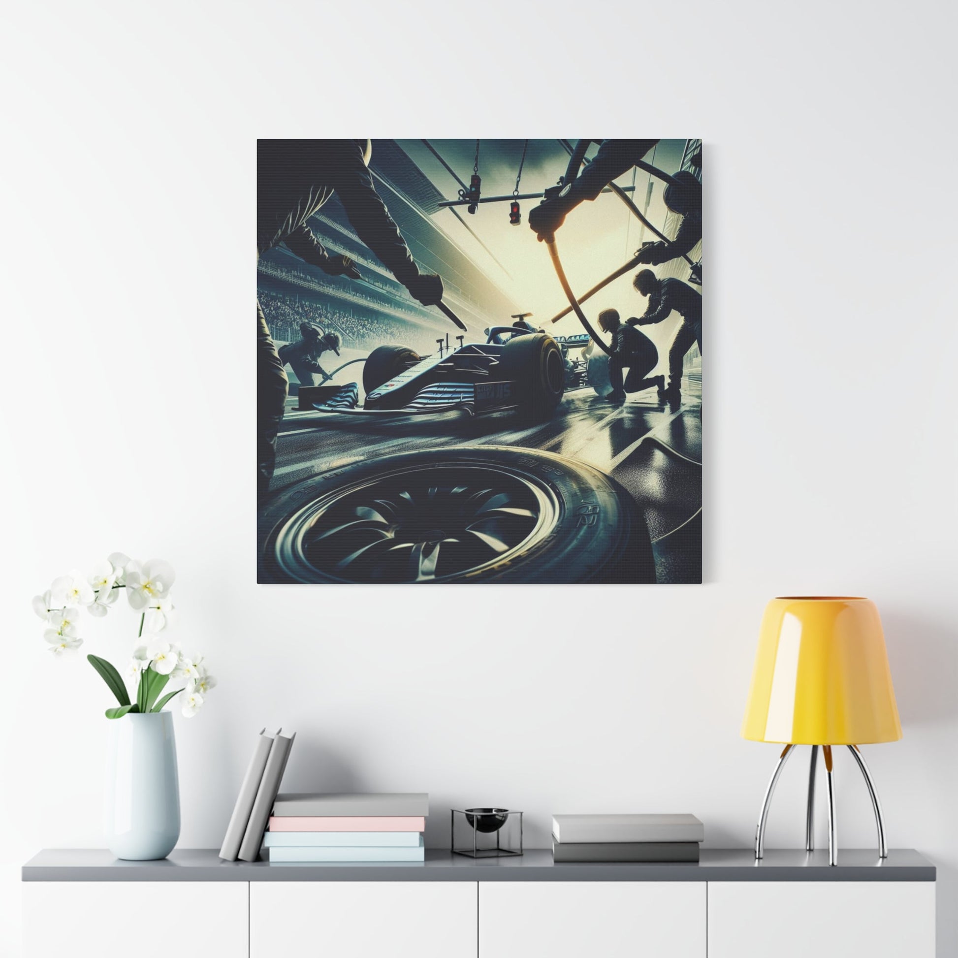 🏁 Pit Stop Precision Canvas Print – Formula 1 Teamwork Art | Motorsport Wall Decor - BTS Canvas