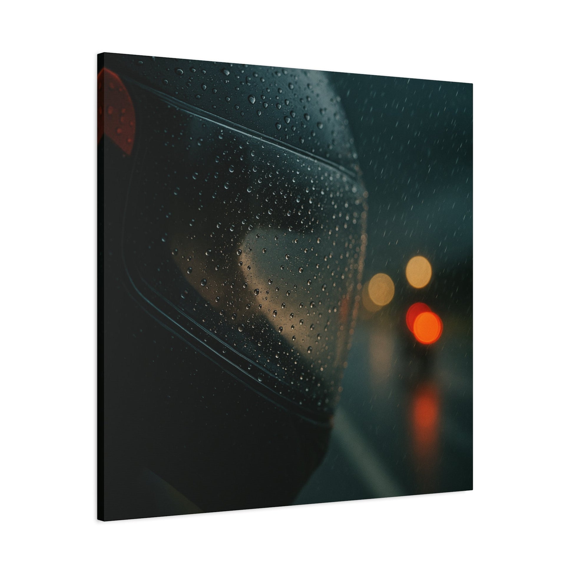 🖤 Rider’s Reflection – Rainy Visor Motorcycle Canvas Print | Grit, Mystery & Focus Wall Art - BTS Canvas