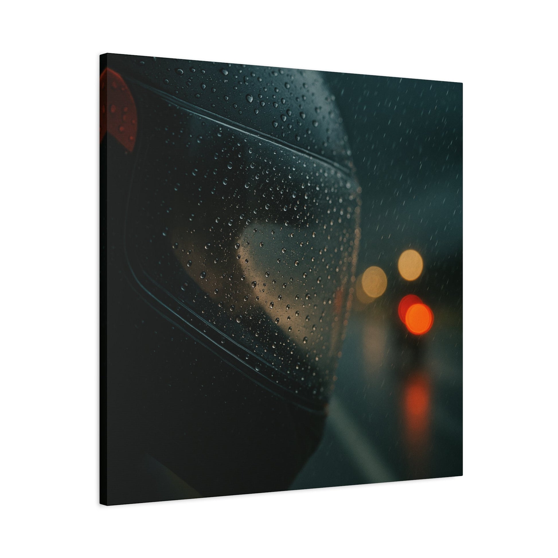 🖤 Rider’s Reflection – Rainy Visor Motorcycle Canvas Print | Grit, Mystery & Focus Wall Art - BTS Canvas