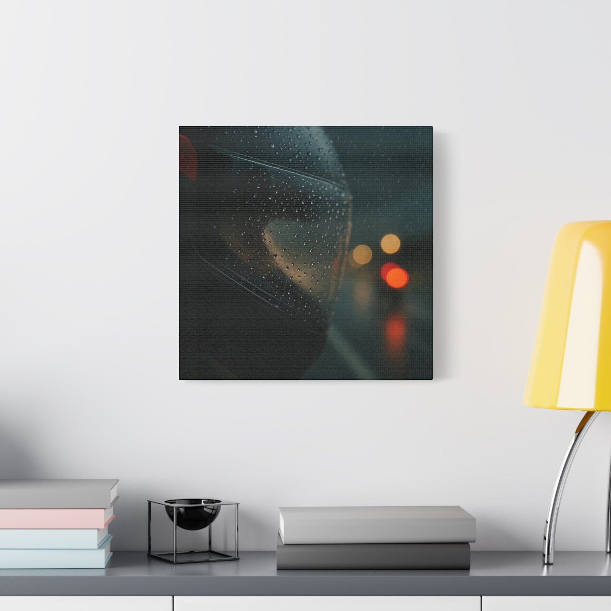 🖤 Rider’s Reflection – Rainy Visor Motorcycle Canvas Print | Grit, Mystery & Focus Wall Art - BTS Canvas