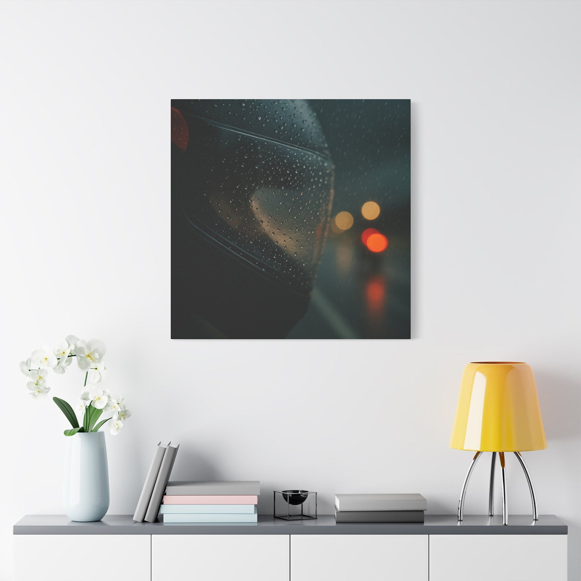 🖤 Rider’s Reflection – Rainy Visor Motorcycle Canvas Print | Grit, Mystery & Focus Wall Art - BTS Canvas