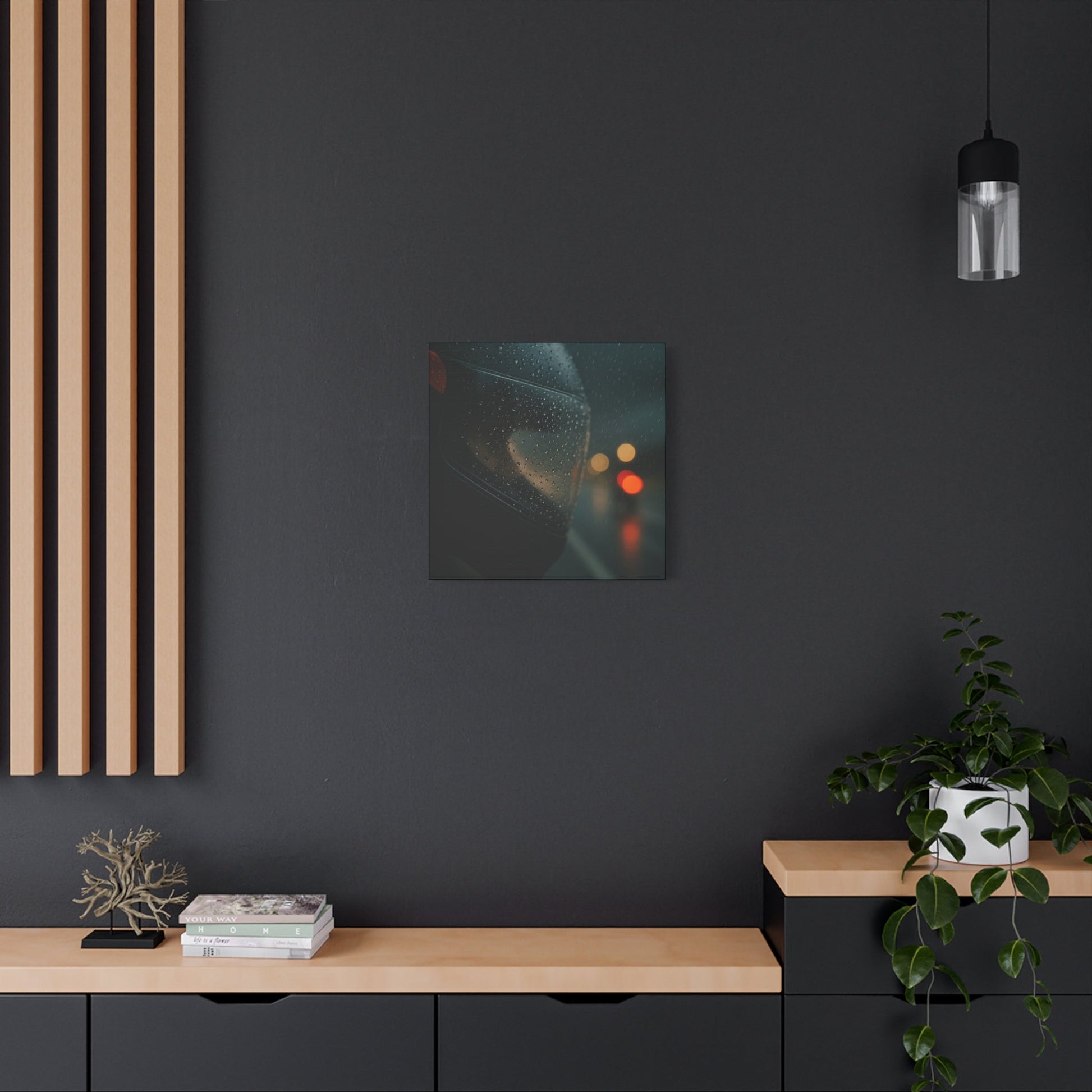 🖤 Rider’s Reflection – Rainy Visor Motorcycle Canvas Print | Grit, Mystery & Focus Wall Art - BTS Canvas