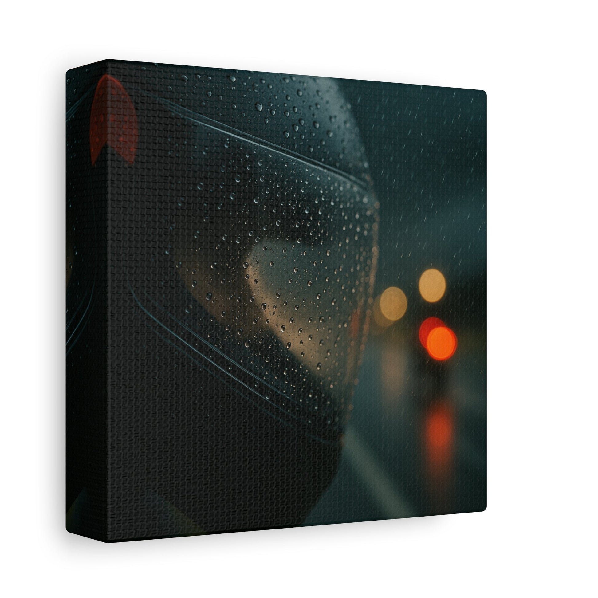 🖤 Rider’s Reflection – Rainy Visor Motorcycle Canvas Print | Grit, Mystery & Focus Wall Art - BTS Canvas