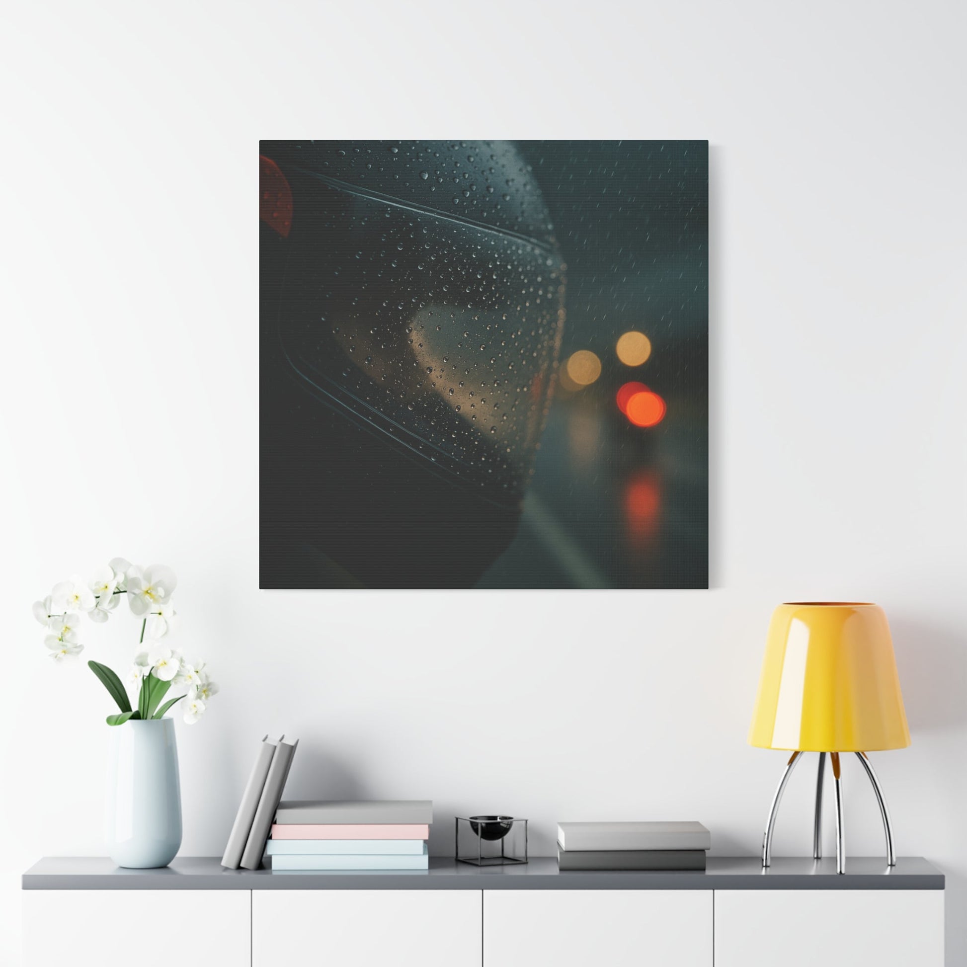 🖤 Rider’s Reflection – Rainy Visor Motorcycle Canvas Print | Grit, Mystery & Focus Wall Art - BTS Canvas